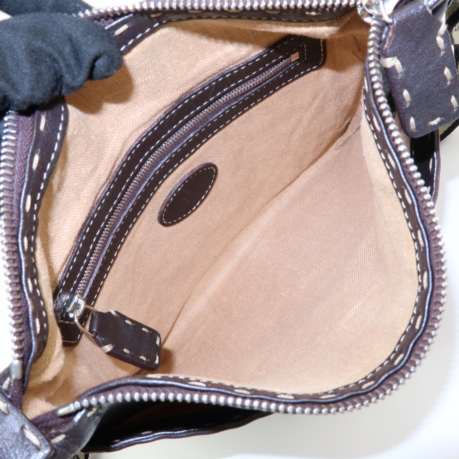 FENDI Selleria Leather Shoulder Bag Crossbody Bag Brown 8BT092