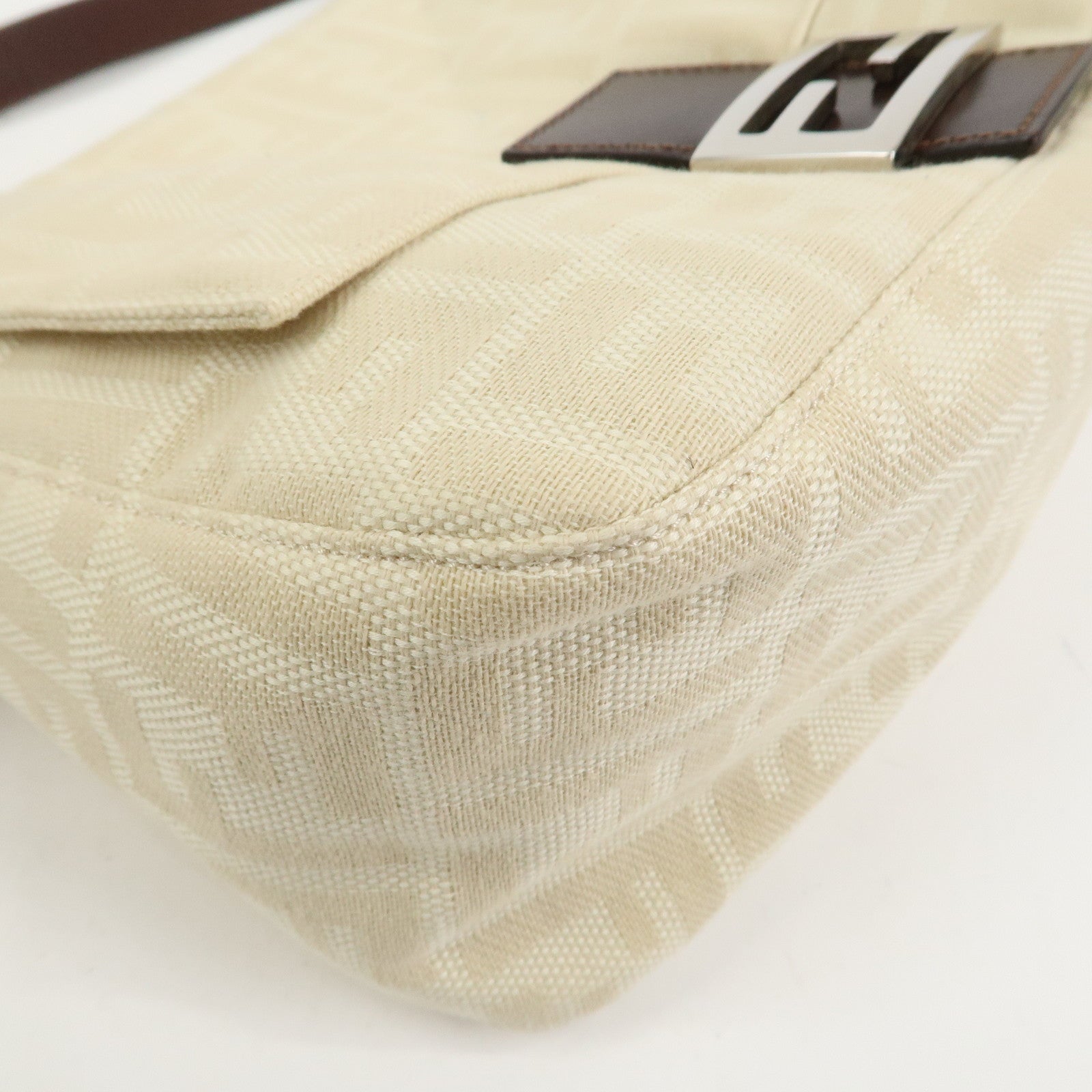 FENDI Mamma Baguette Canvas Leather Shoulder Bag Ivory 26325