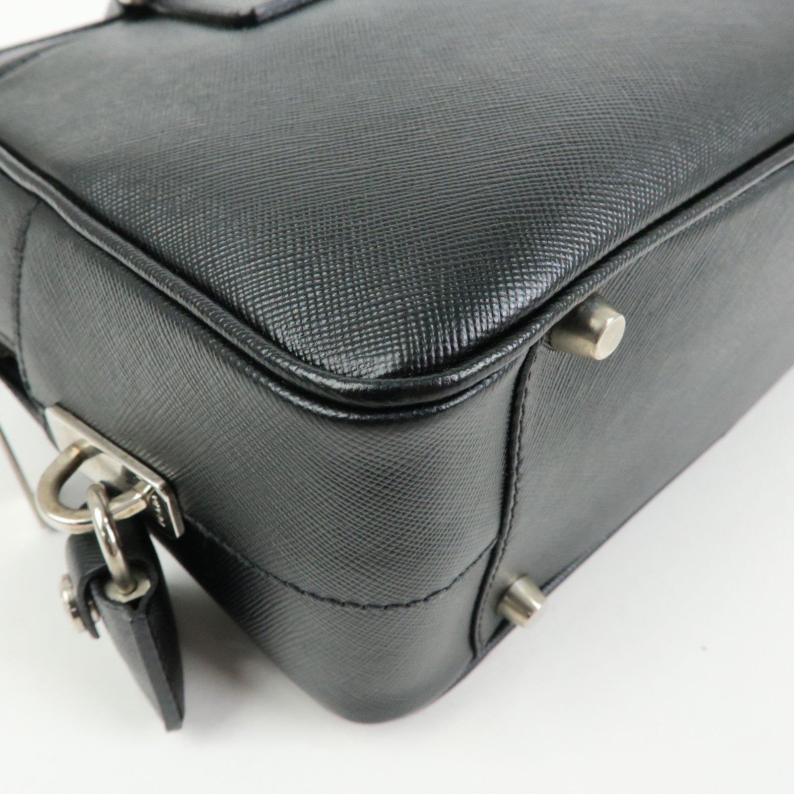 PRADA Triangle Logo Saffiano Leather Hand Bag Boston Bag Black