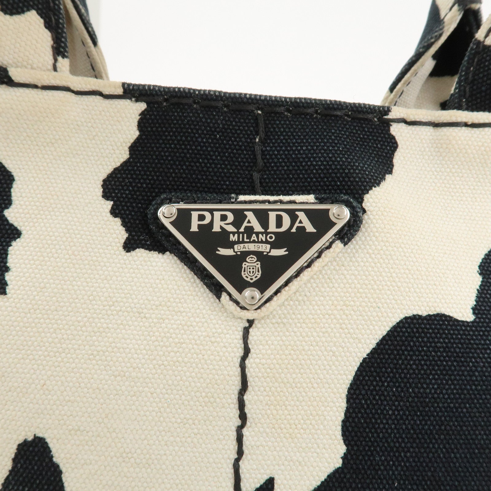 PRADA Logo Canapa Mini Canvas 2Way Bag Hand Bag Black White B2439G Used