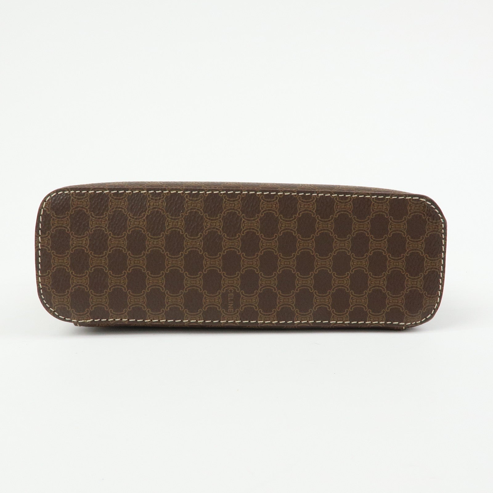 CELINE Macadam PVC Leather Hand Bag Pouch Cosmetic Pouch Brown