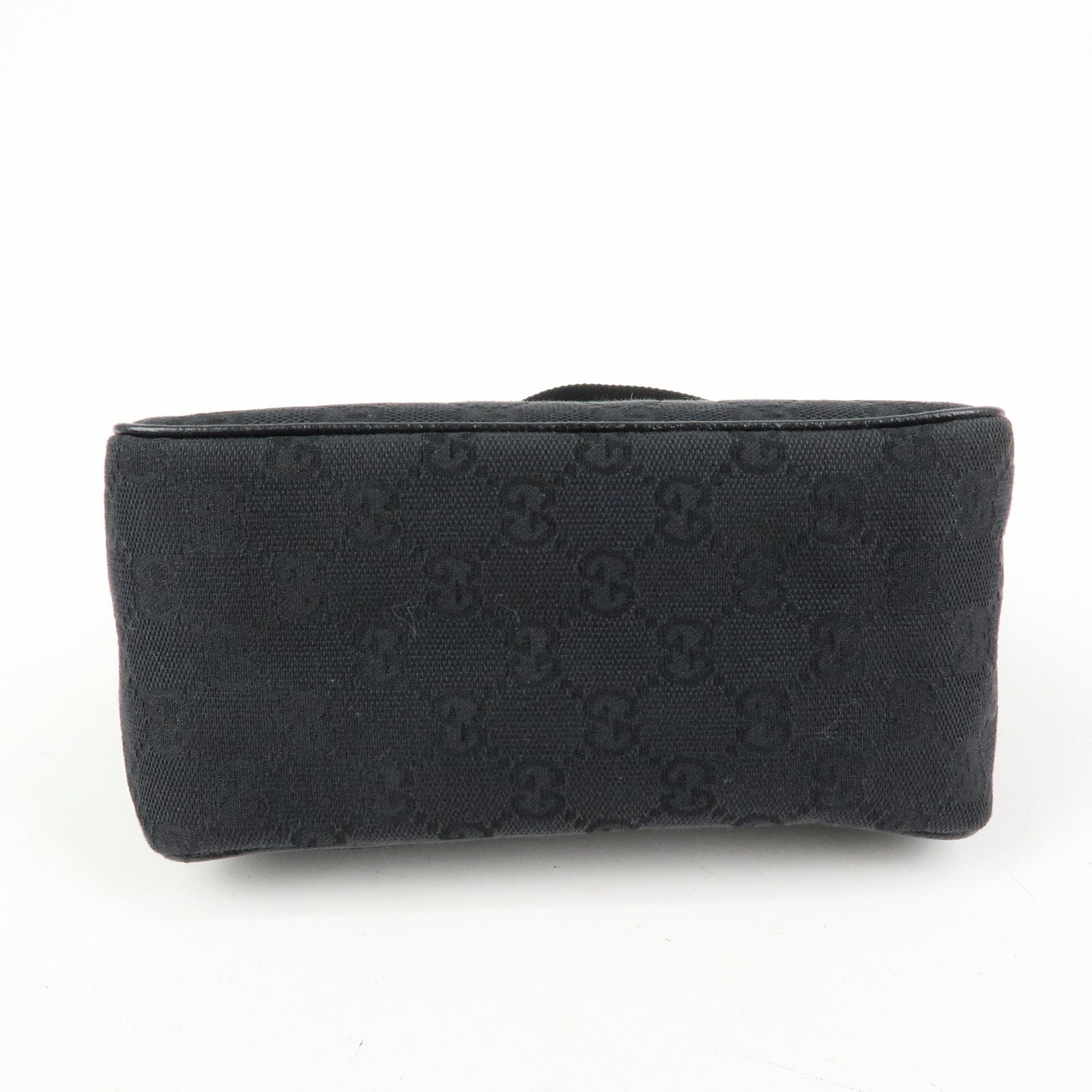 GUCCI Logo GG Canvas Leather Small Hand Bag Pouch Black 106644