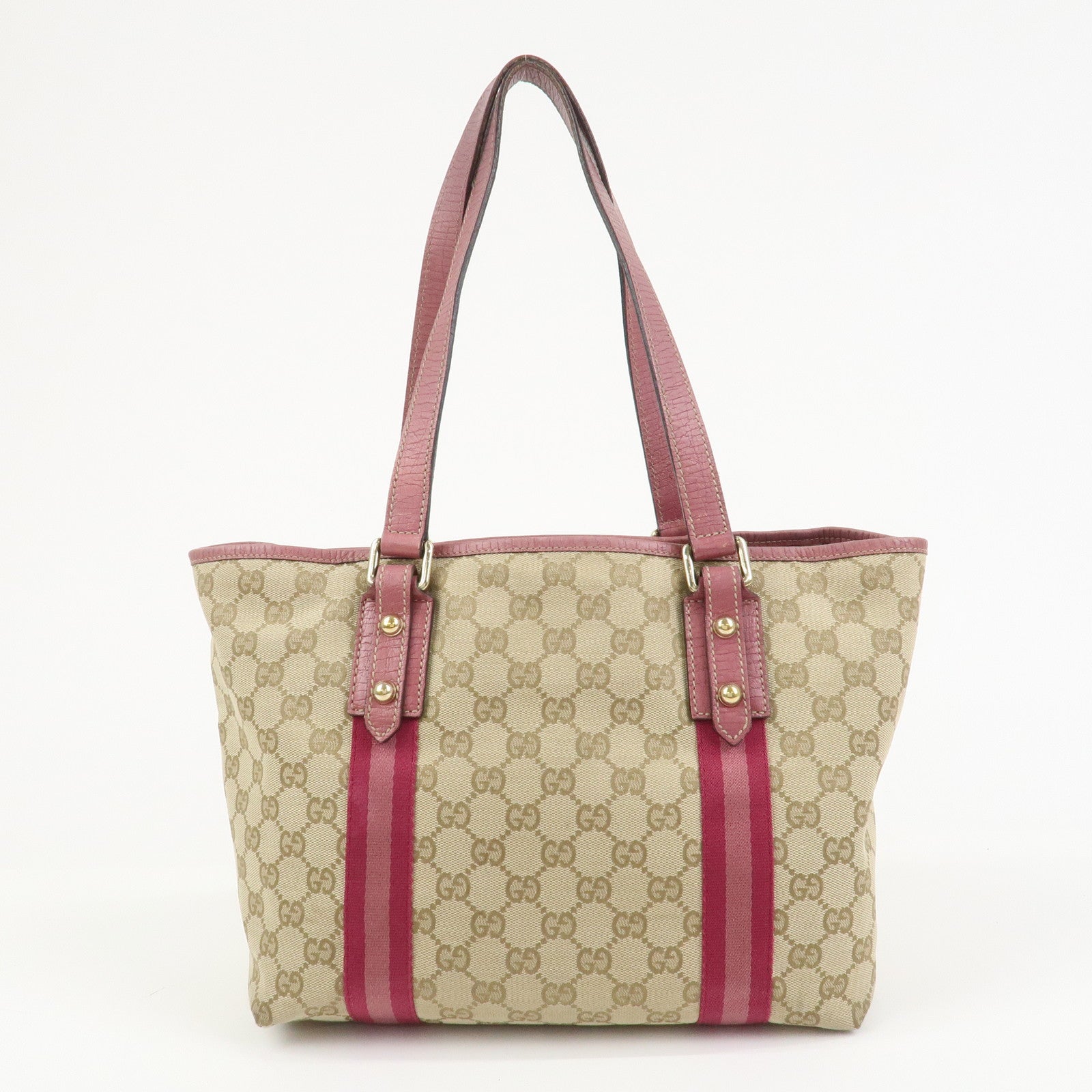 GUCCI Sherry GG Canvas Butterfly Charm Tote Bag Beige Pink 137396