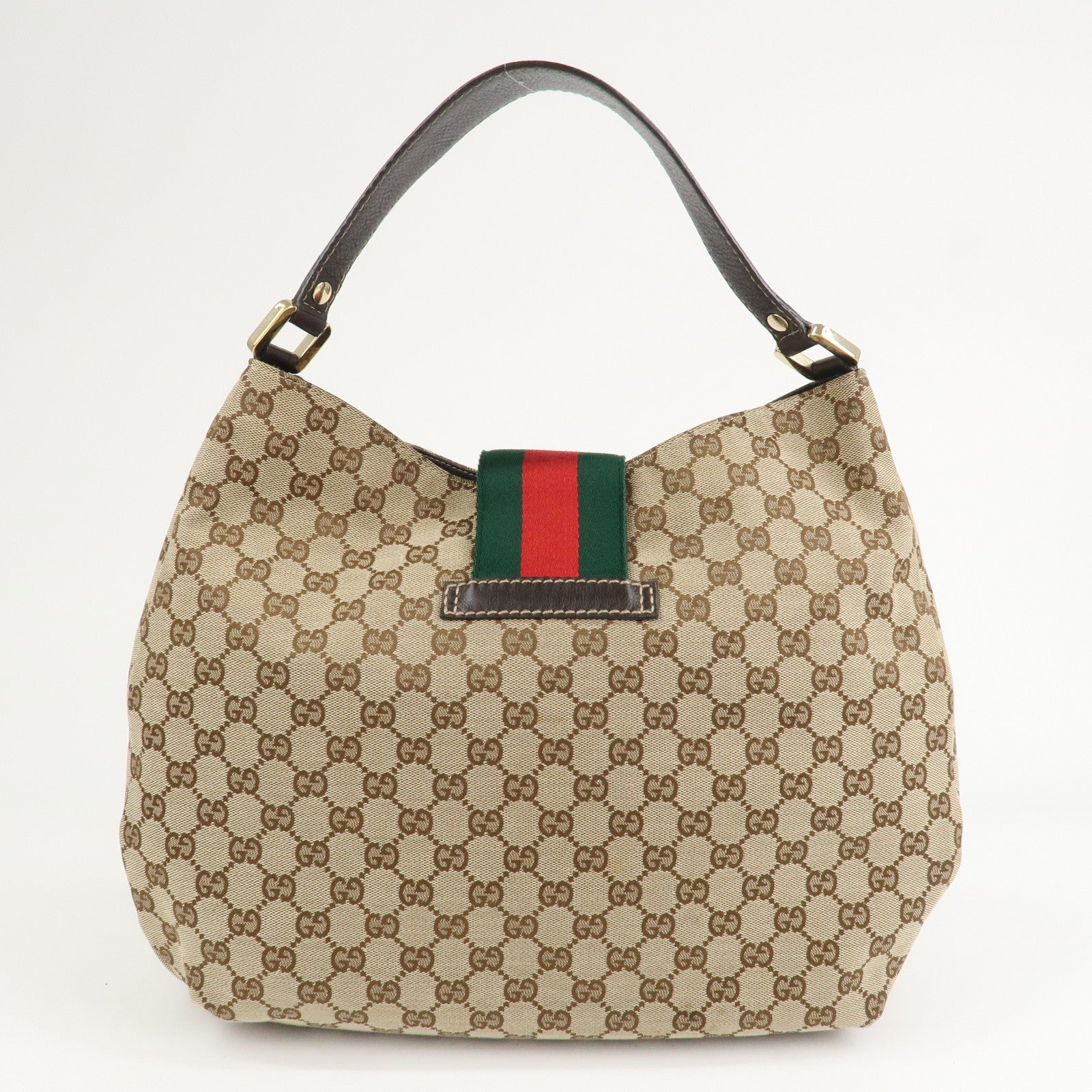 GUCCI GG Canvas Shoulder Bag Hand Bag Beige Brown 211933
