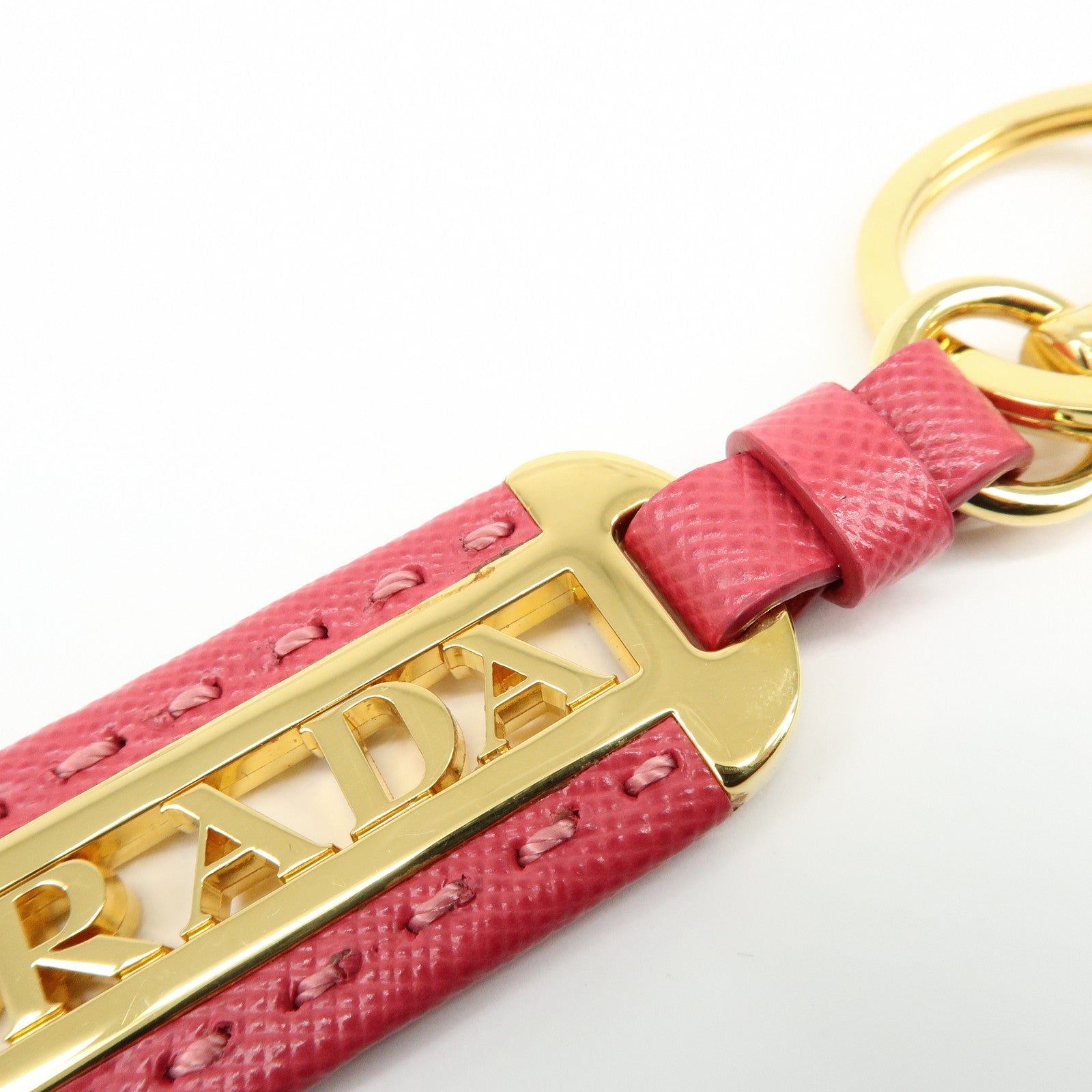 PRADA Logo Leather Metal Bag Charm Key Charm Pink Gold