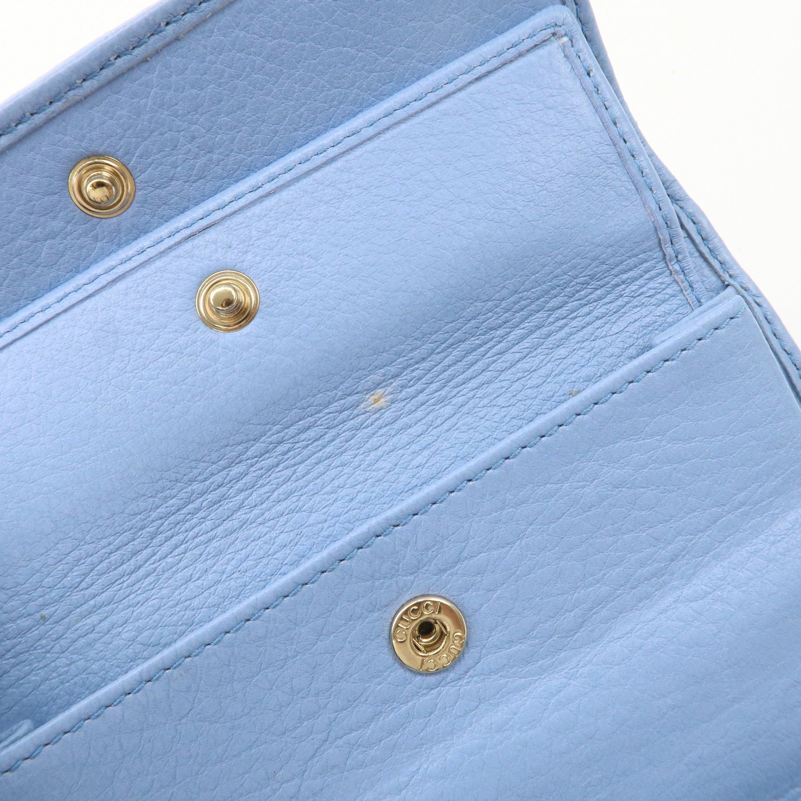 GUCCI Trifold Leather Wallet Blue Gold Hardware 346057 Used