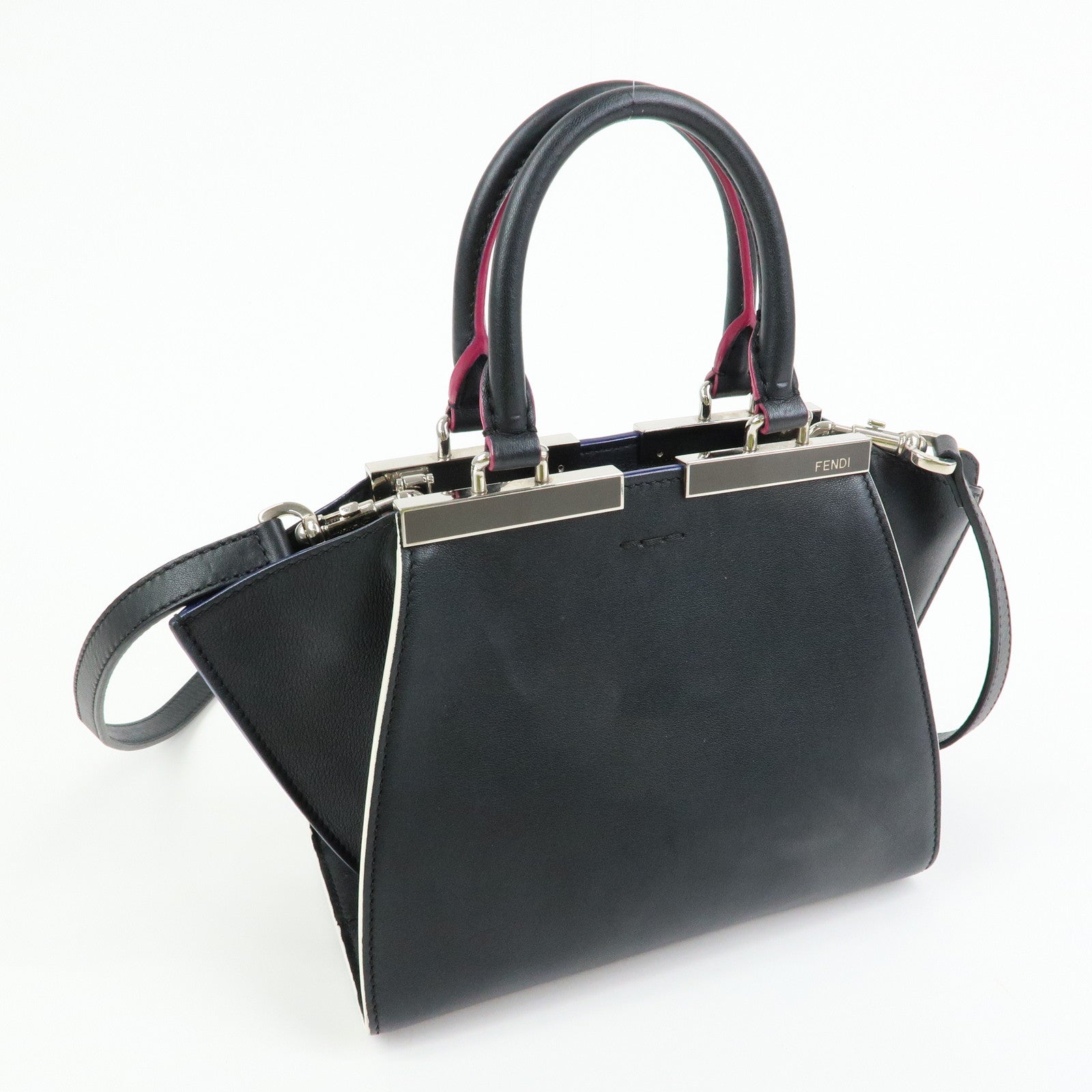 FENDI 3Jours Leather 2Way Shoulder Bag Hand Bag Black 8BH333