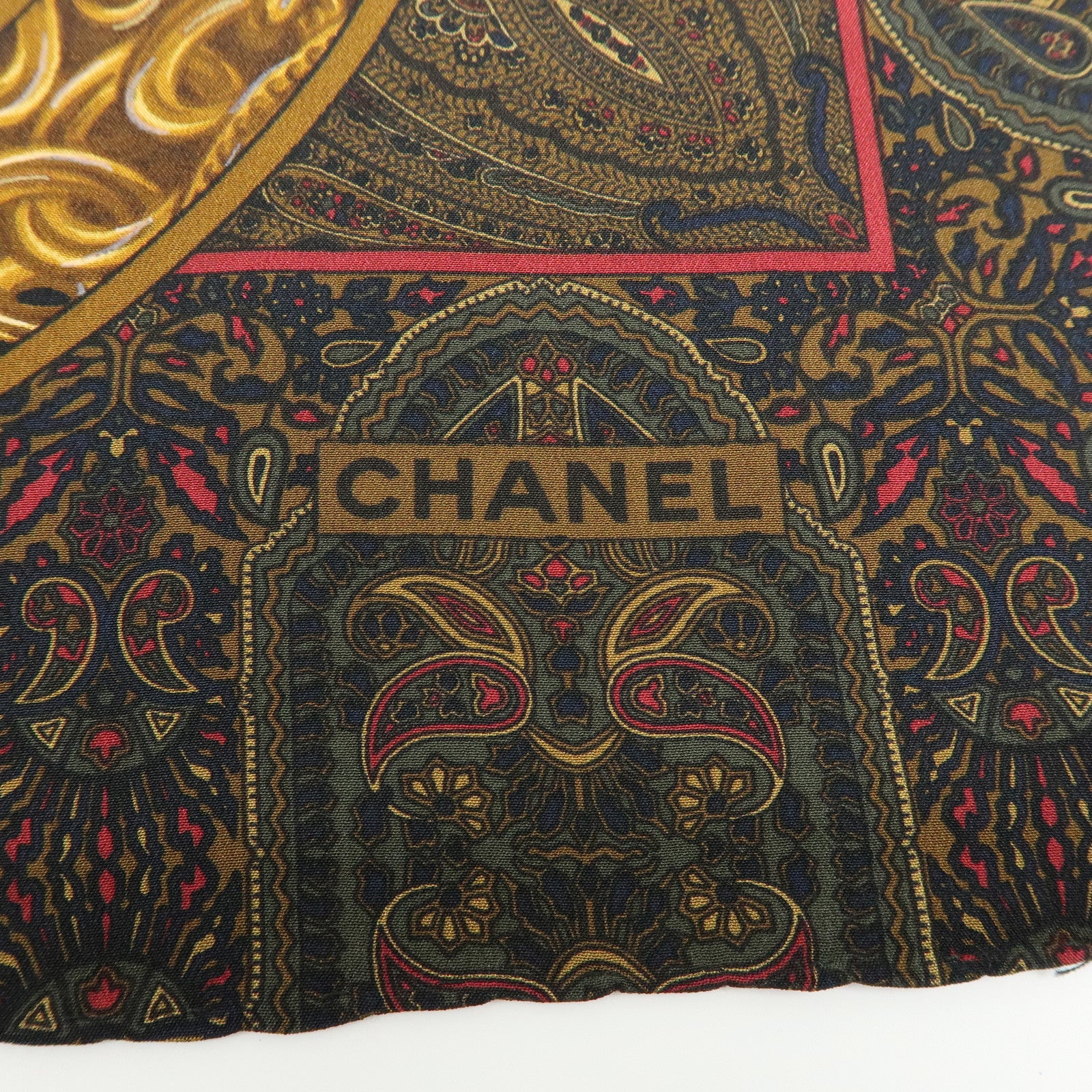 CHANEL Silk 100% Scarf Paisley Pattern Brown Multicolor