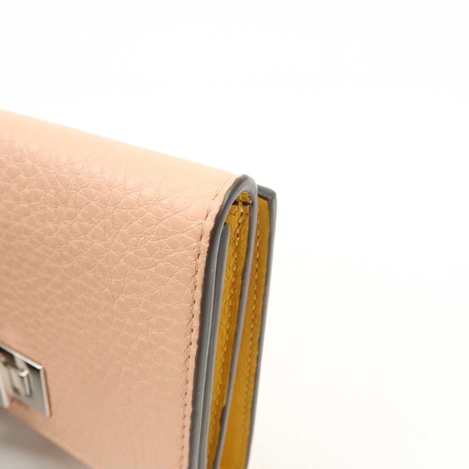 FENDI Peekaboo Leather Bi-fold Compact Wallet Pink Yellow 8M0438