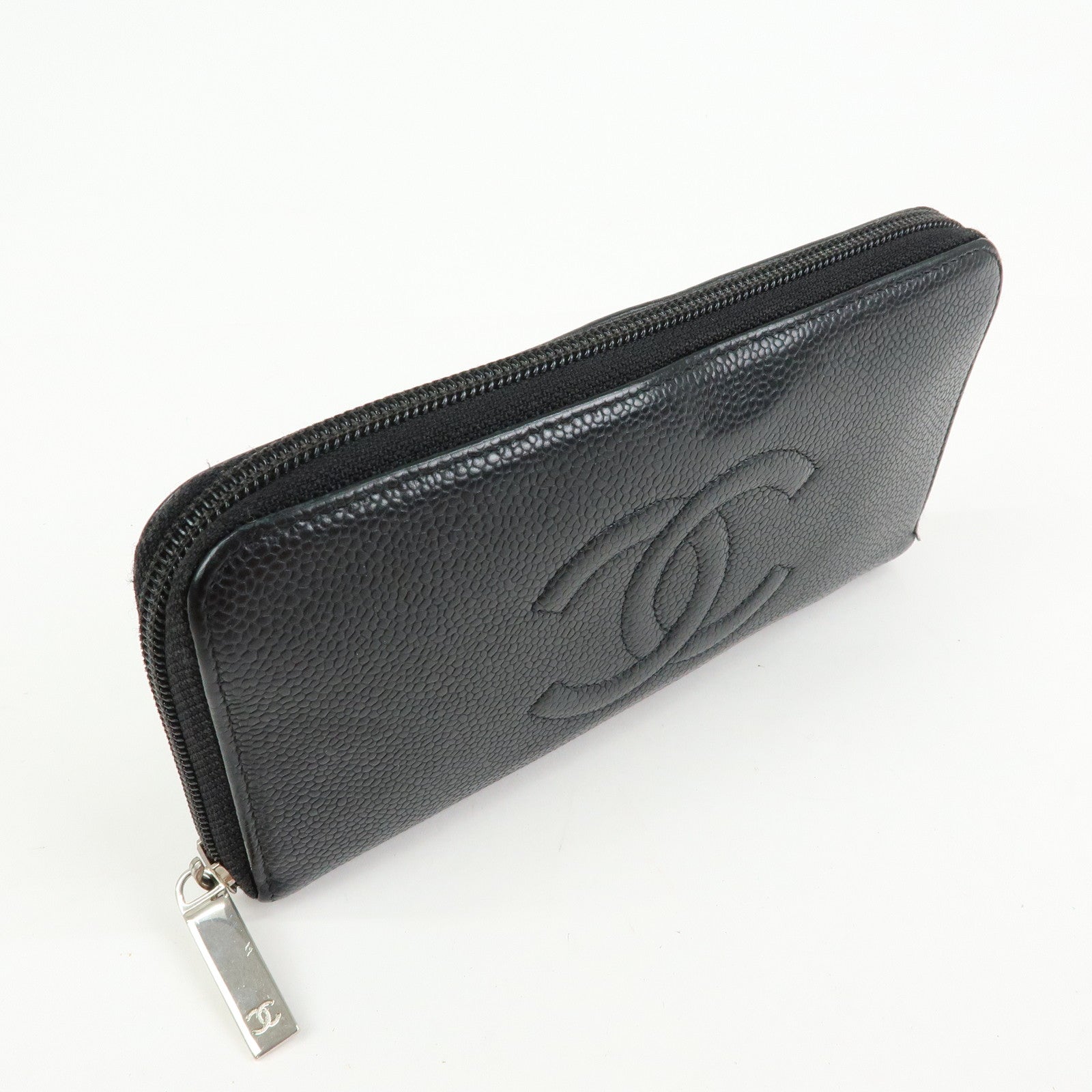 CHANEL COCO Mark Caviarskin Round Zippy Long Wallet Black A50071