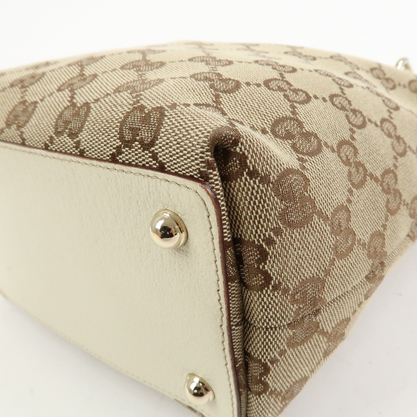 GUCCI GG Monogram Canvas Leather Tote Bag Hand Bag Brown 120840