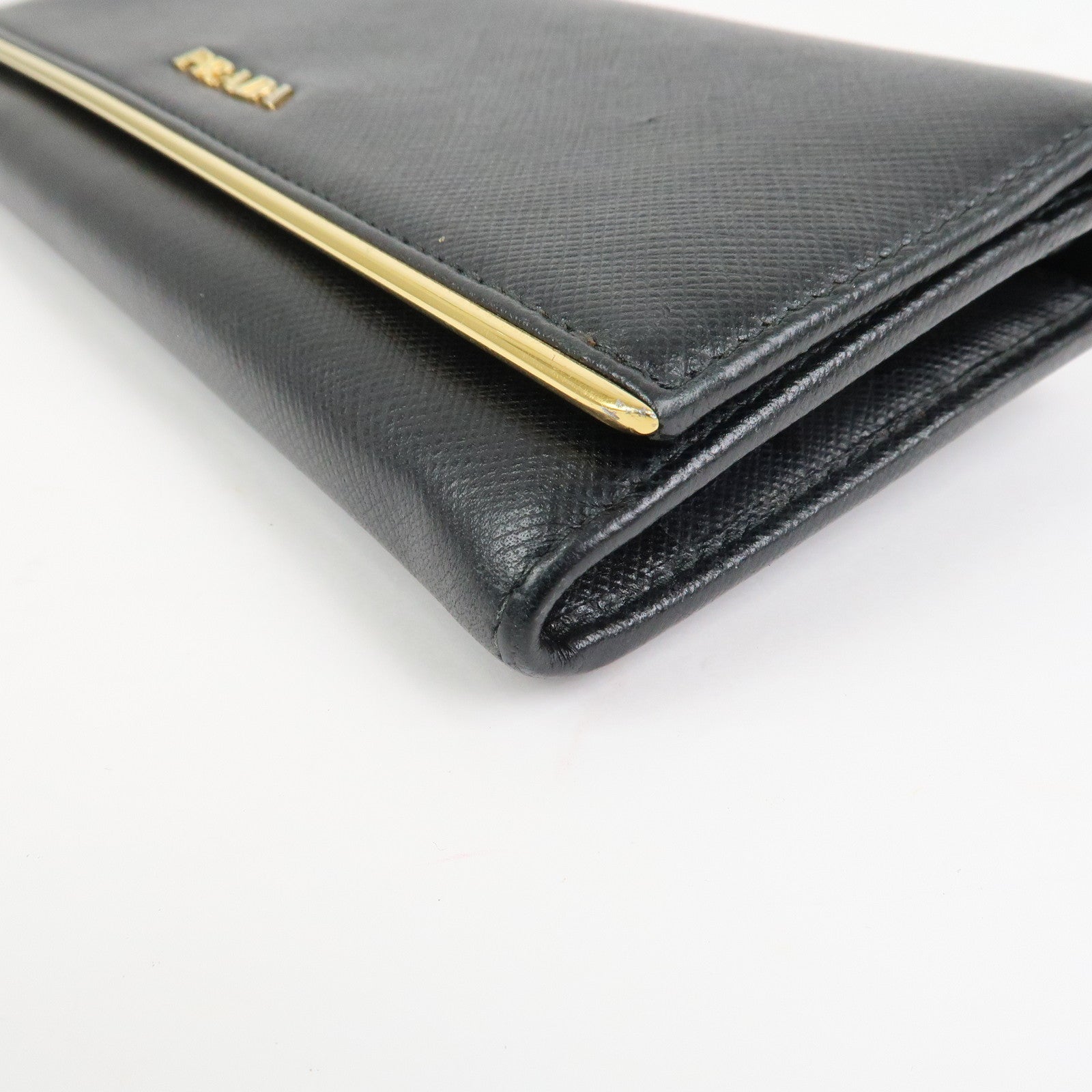 PRADA Saffiano Leather Flap Bi-Fold Long Wallet Black 1MH132