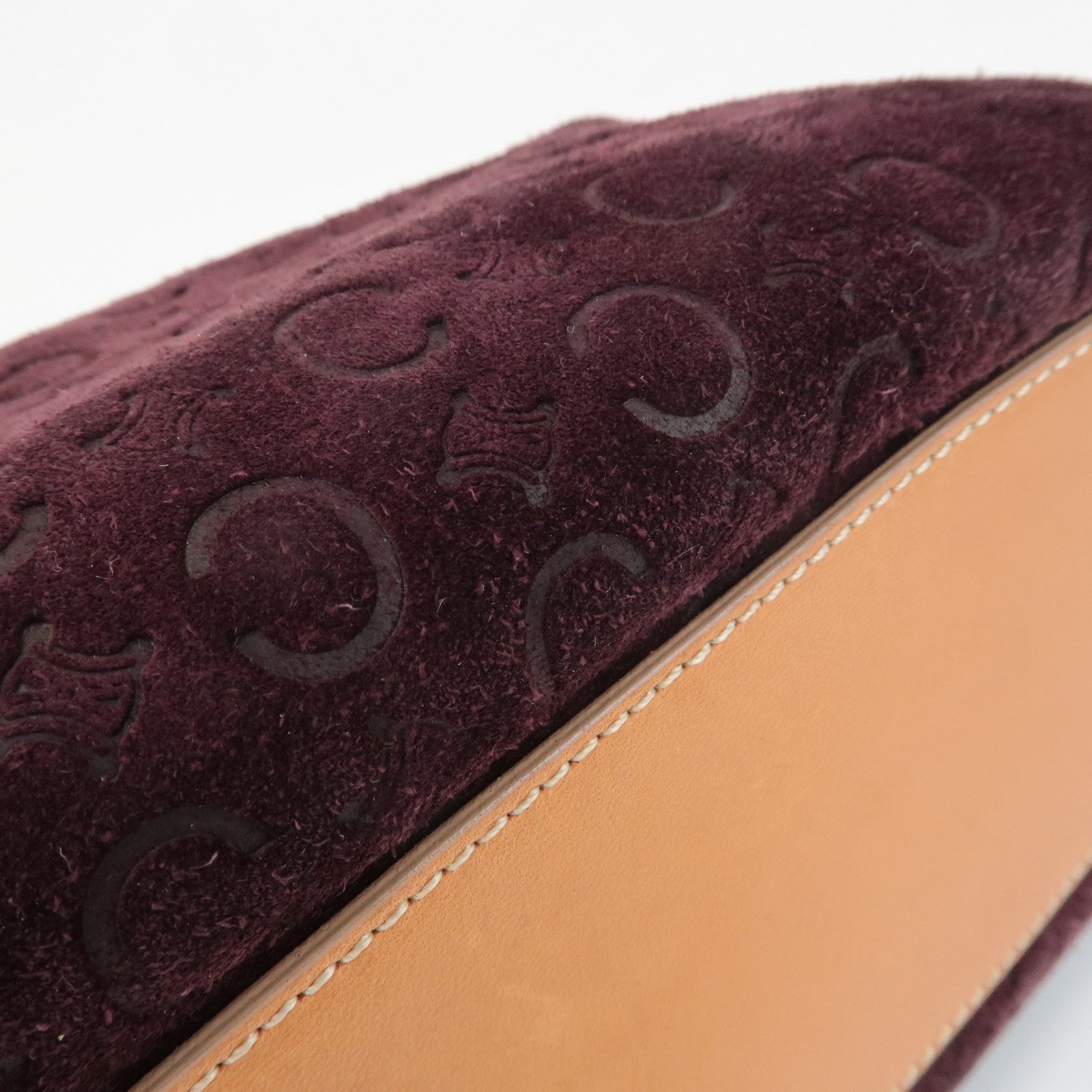 CELINE C Macadam Suede Leather Shoulder Bag Bordeaux Brown