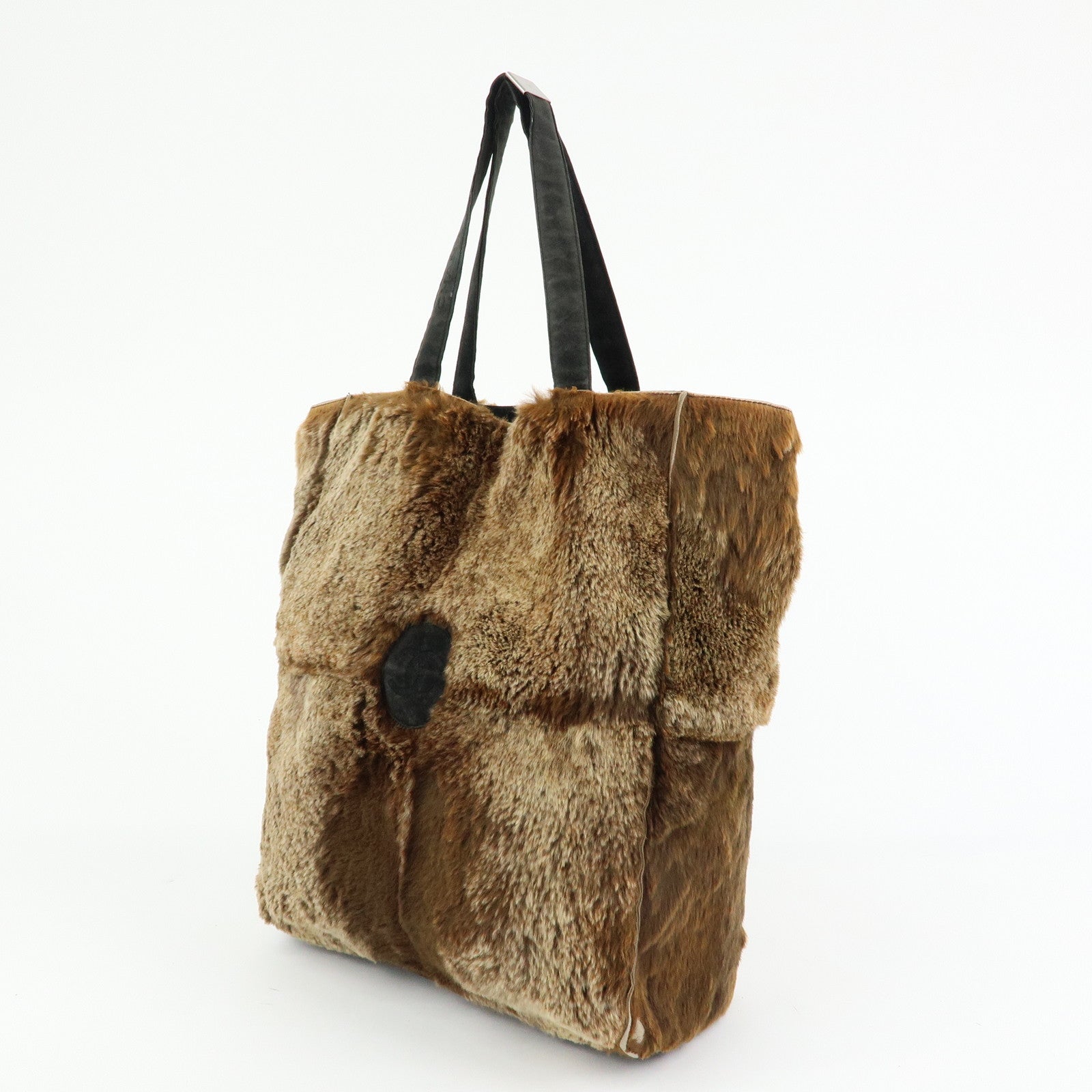 CHANEL COCO Mark Logo Fur Suede Tote Bag Hand Bag Brown