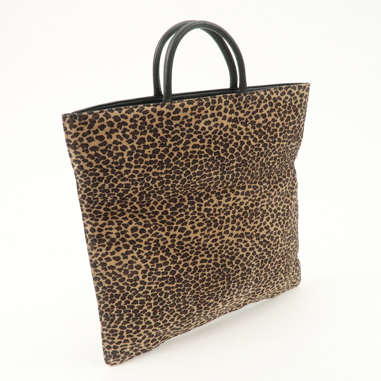 LOEWE Leather Tote Bag Hand Bag Leopard Brown Black Gold HDW Used