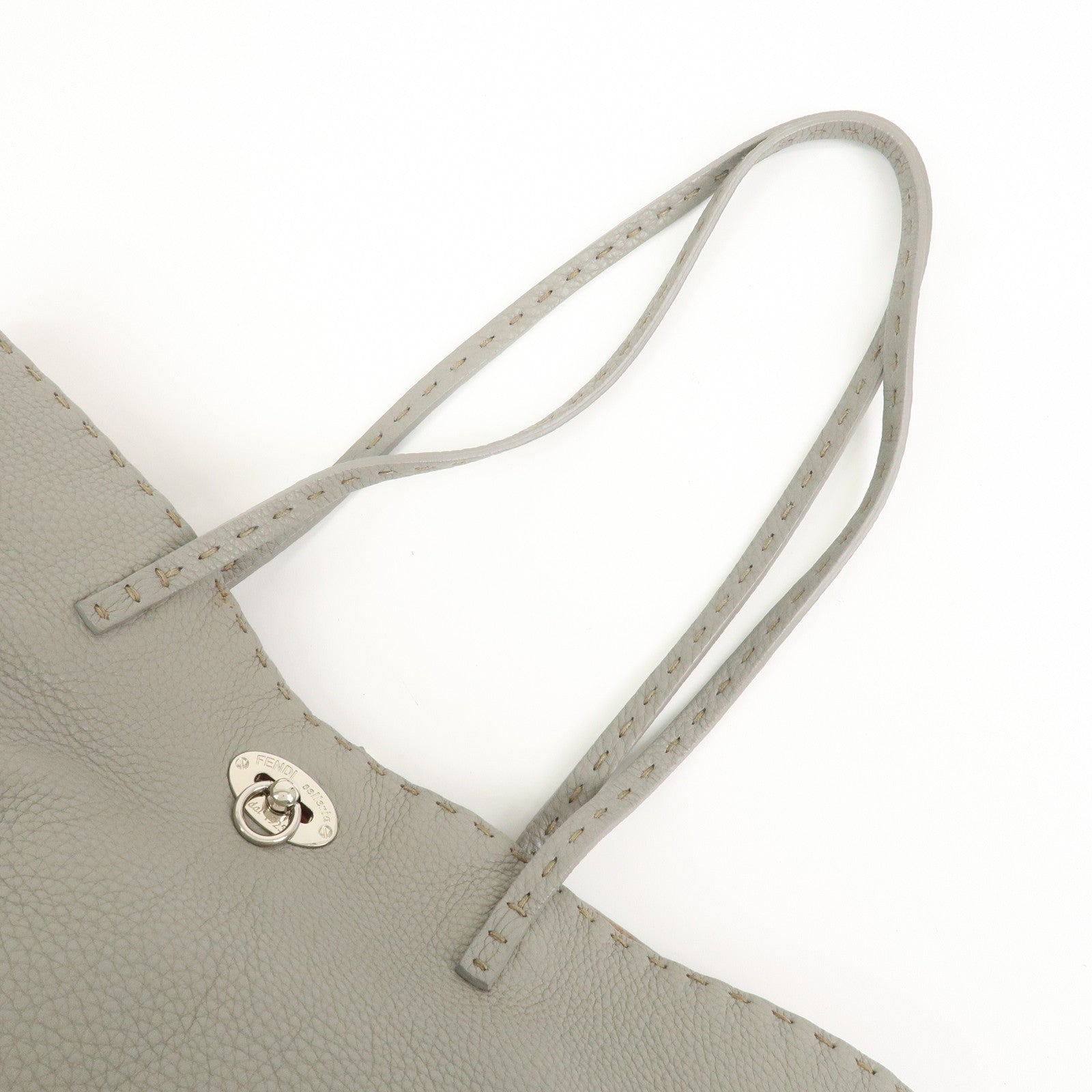 FENDI Selleria Carla Leather Tote Bag Shoulder Bag Gray 8BH257