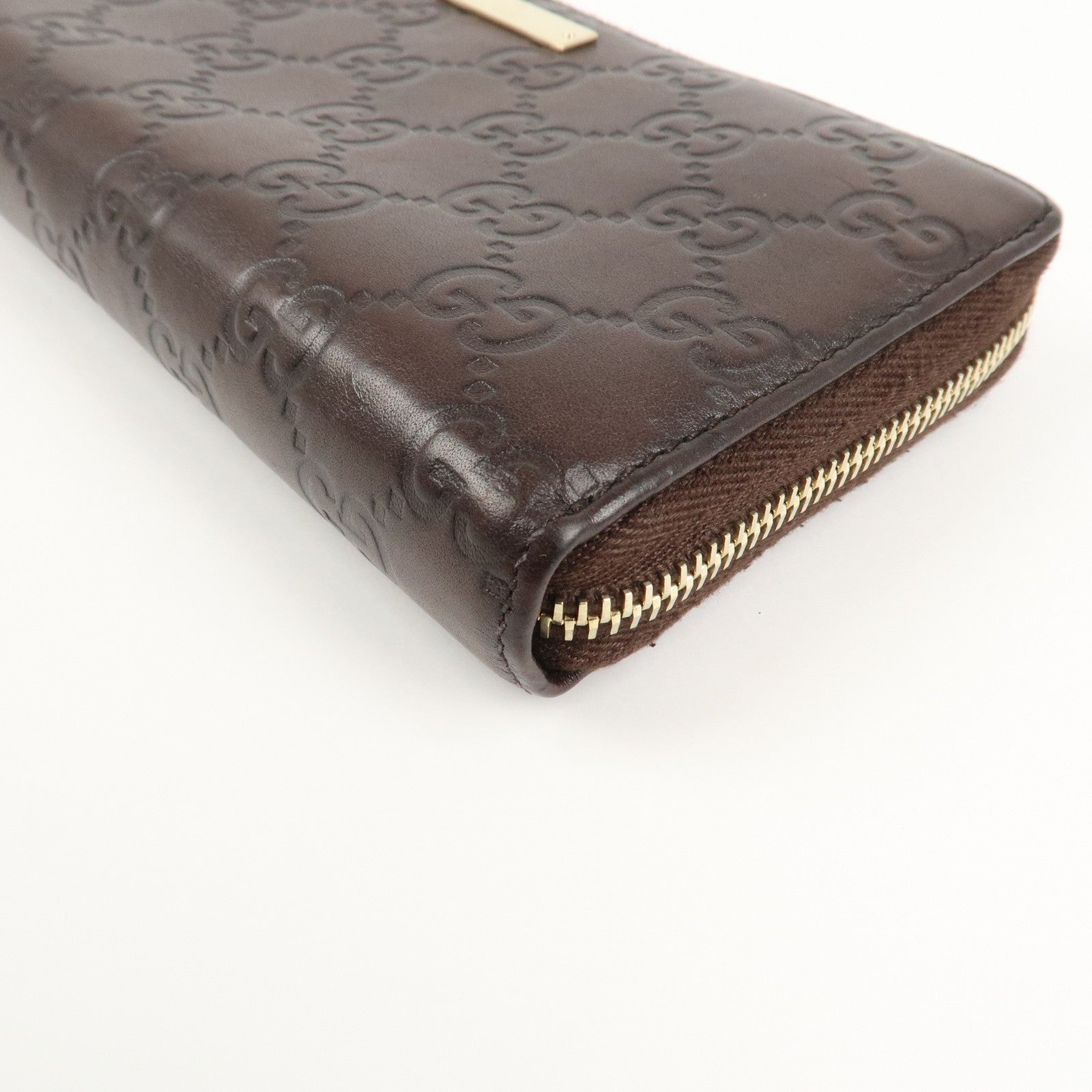 GUCCI Guccissima Leather Round Zippy Long Wallet Dark Brown 112724 Used