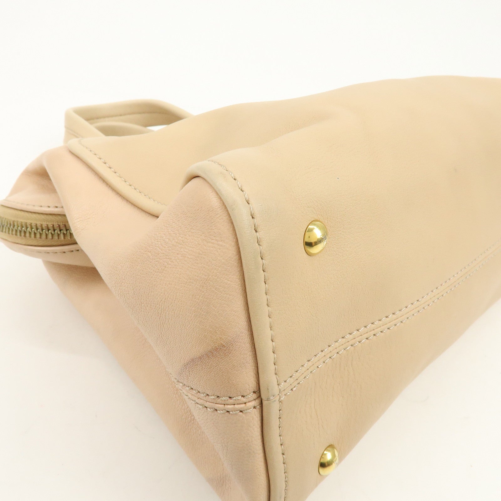 FENDI Leather Chameleon 2Way Hand Bag Shoulder Bag Beige 8BL114