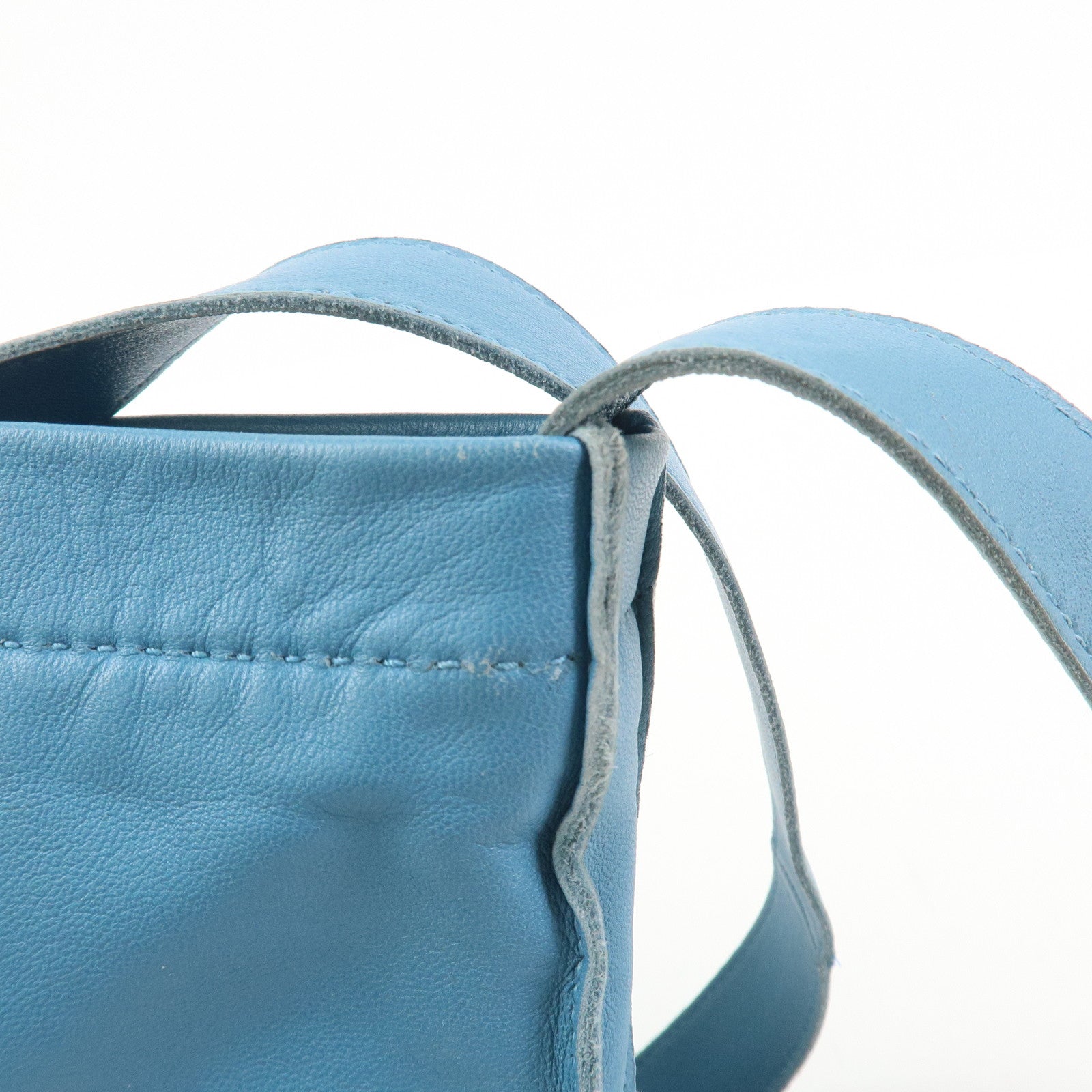 HERMES Lamb Skin Clou de Selle □N Stamped Shoulder Bag Blue Jean