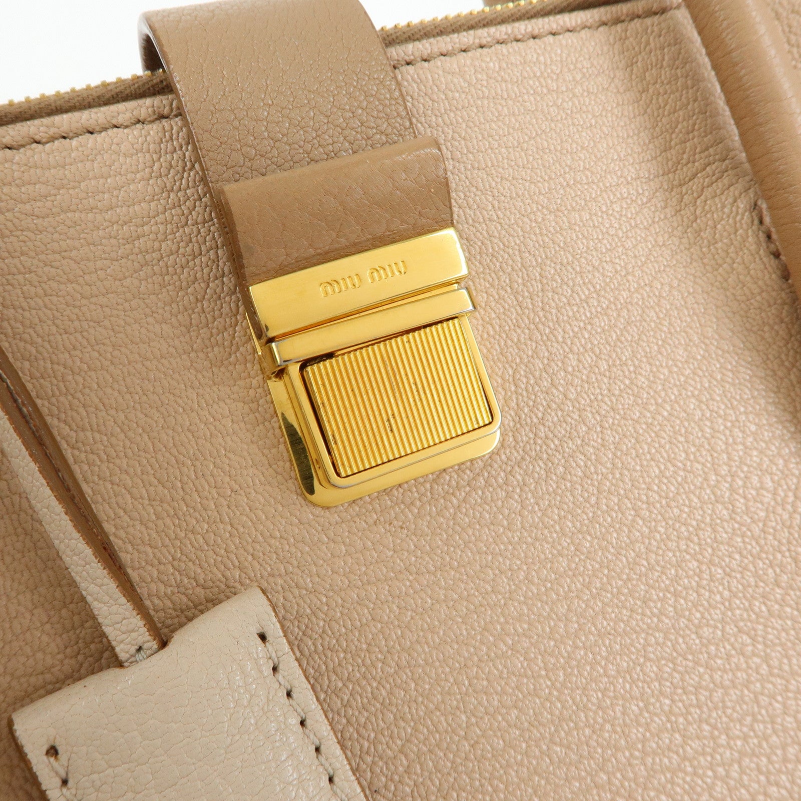 MIU MIU Madras Leather 2Way Bag Hand Bag Shoulder Bag Beige