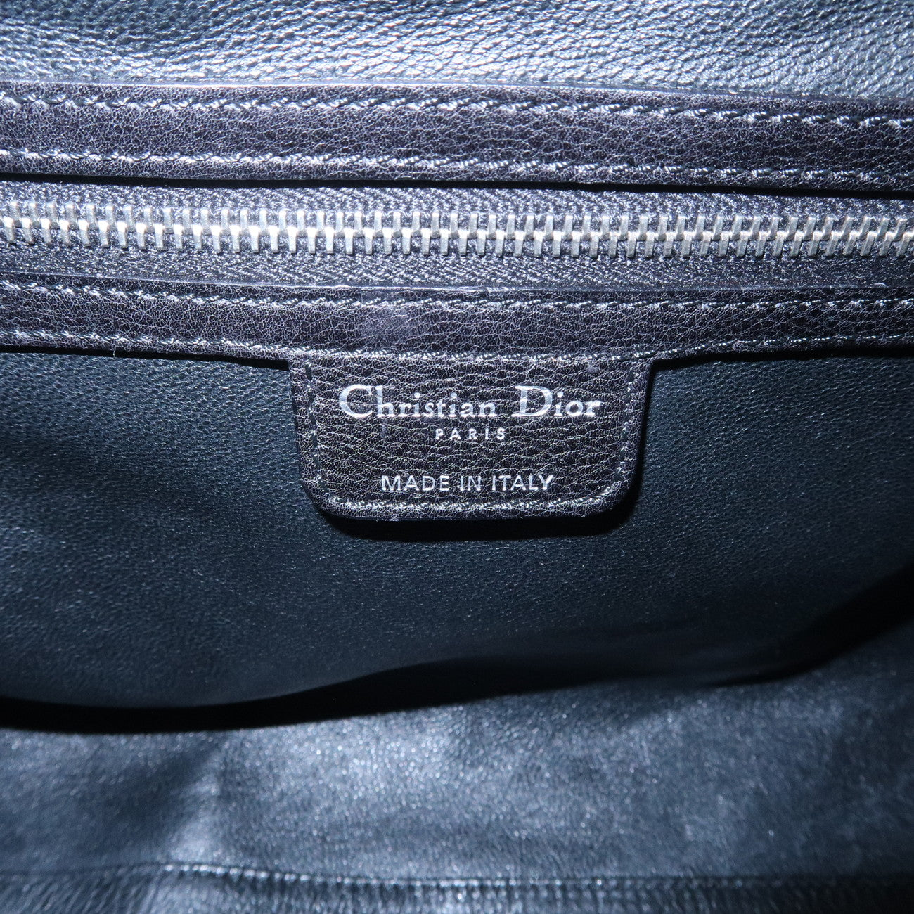 Christian Dior Logo Leather Hand Bag Shoulder Bag Black Silver