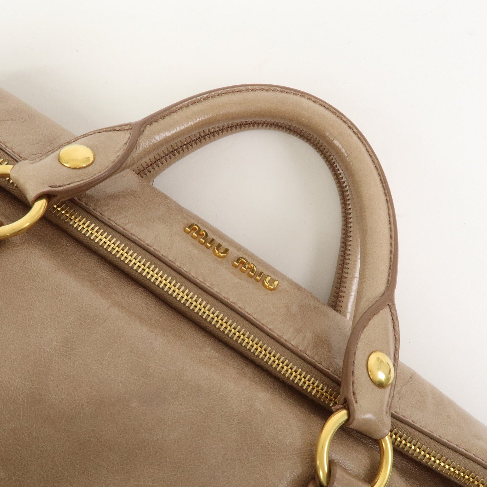 MIU MIU Ribbon Leather 2Way Bag Shoulder Bag Hand Bag Brown RT0365