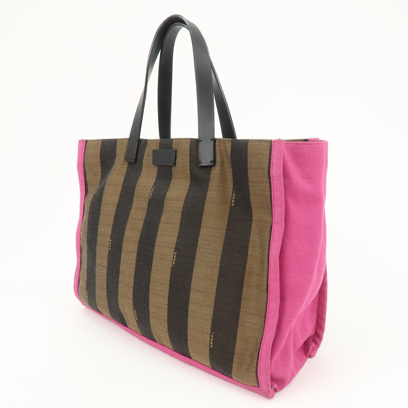 FENDI Pequin Canvas Leather Tote Bag Hand Bag Brown Pink 8BH252