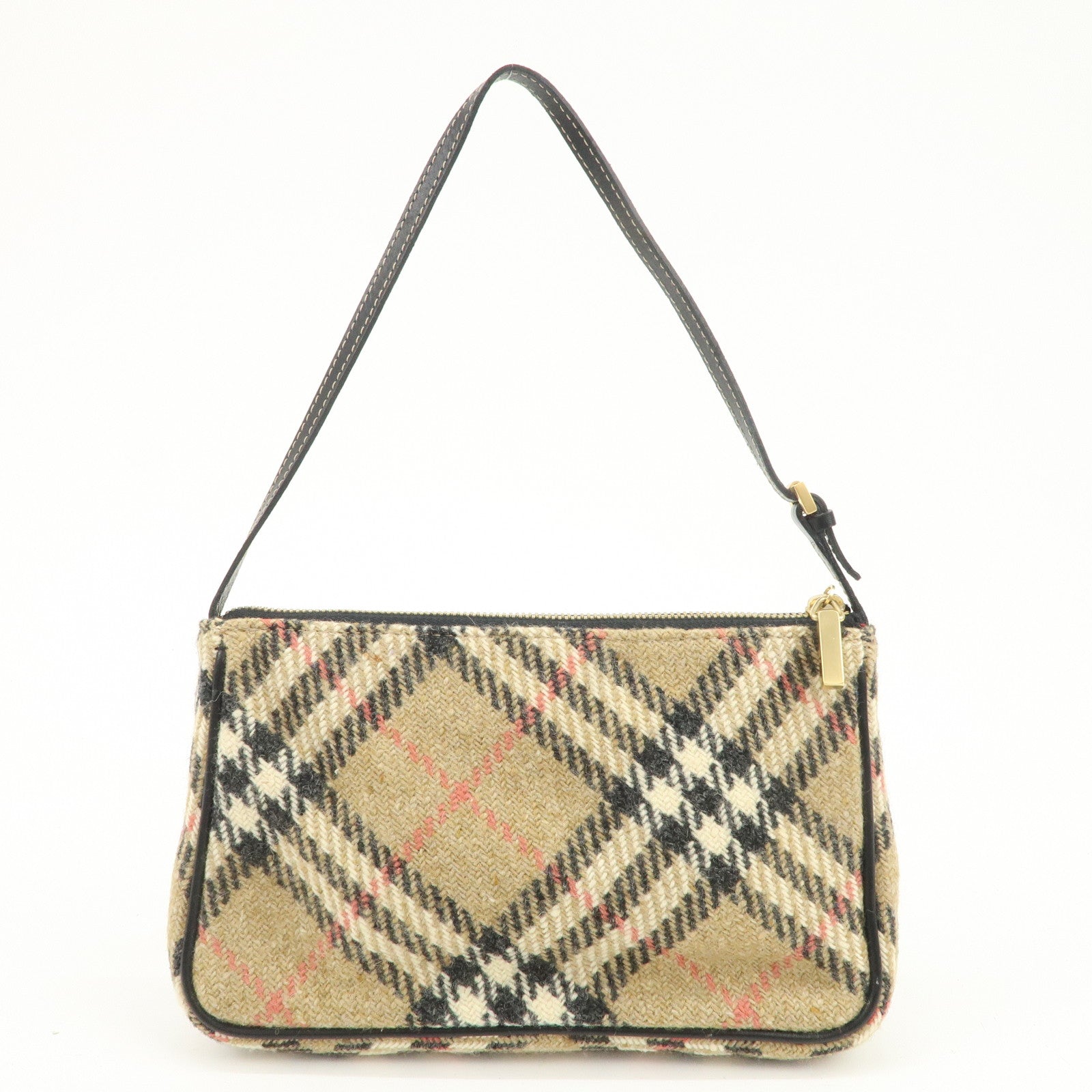 BURBERRY Nova Plaid Wool Leather Shoulder Bag Hand Bag Beige Black