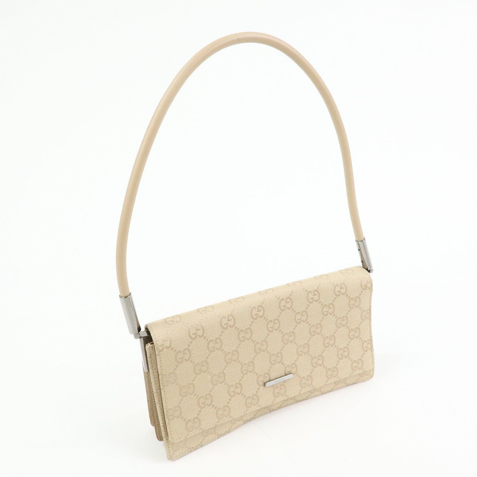 GUCCI GG Canvas Leather Shoulder Bag Hand Bag Beige 01235