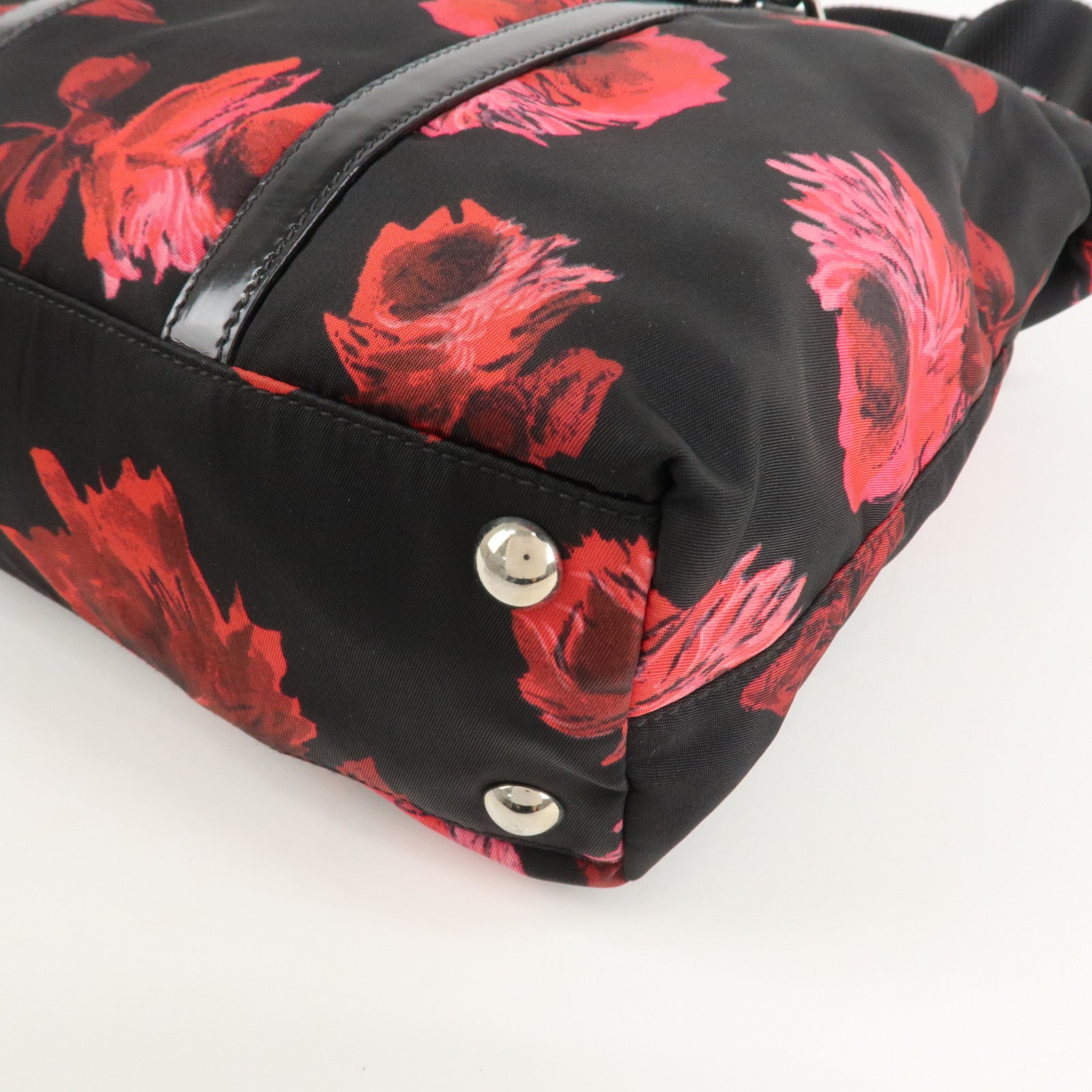 PRADA Triangle Logo Nylon Patent Leather 2Way Bag Flower BN1066 Used