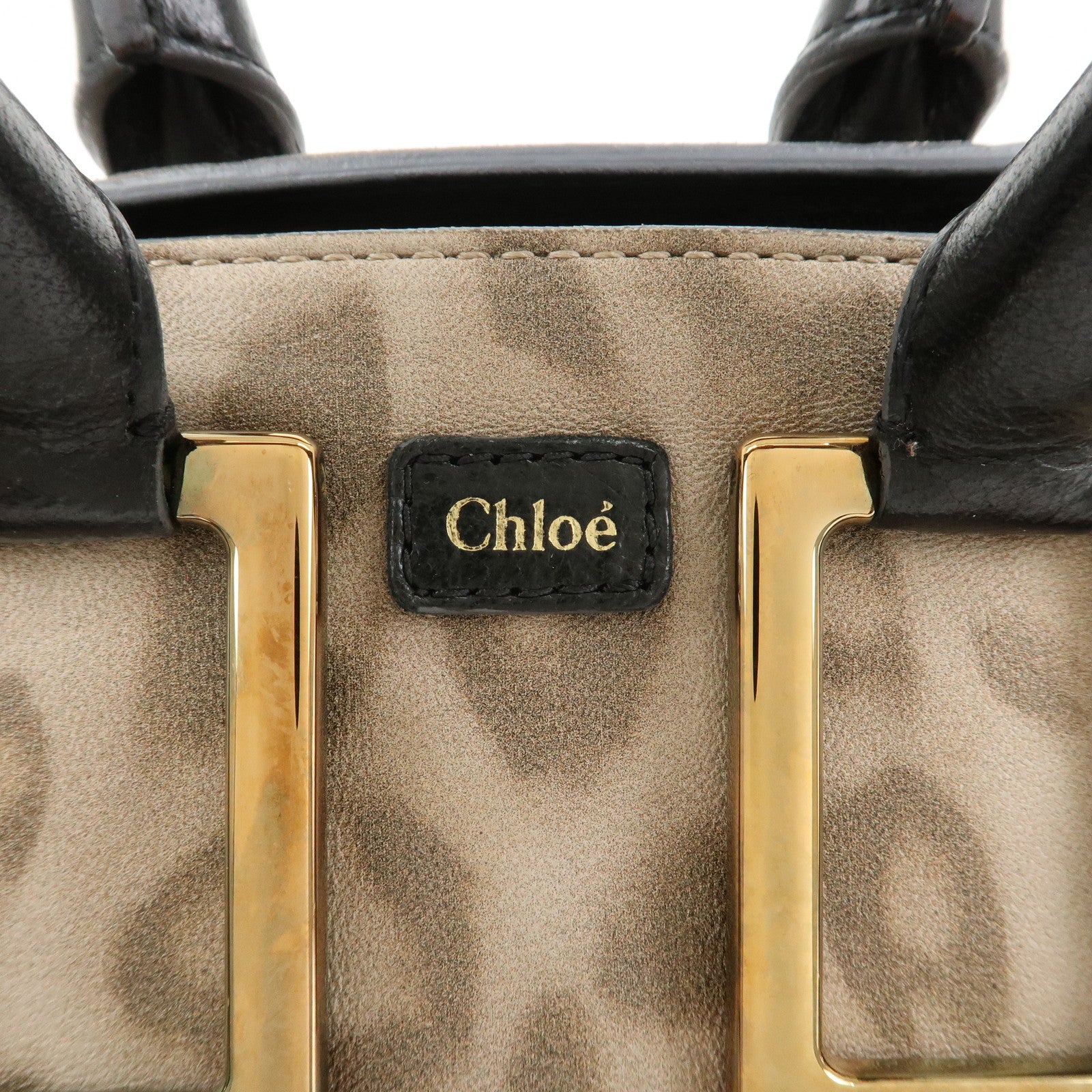 Chloe Logo Leather ETHEL 2Way Bag Hand Bag Shoulder Bag Leopard