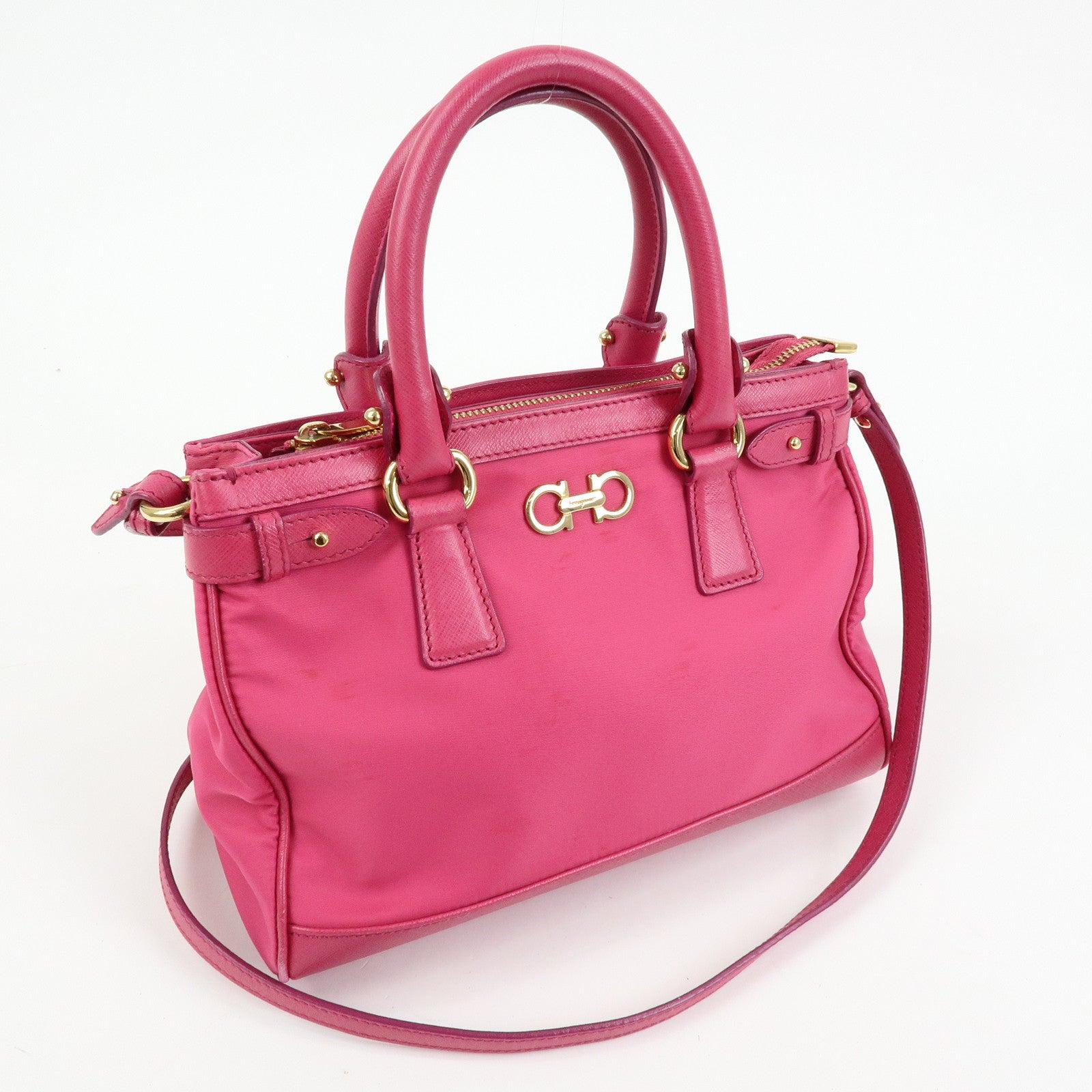 Ferragamo Gancini Nylon Leather 2Way Bag Hand Bag Pink