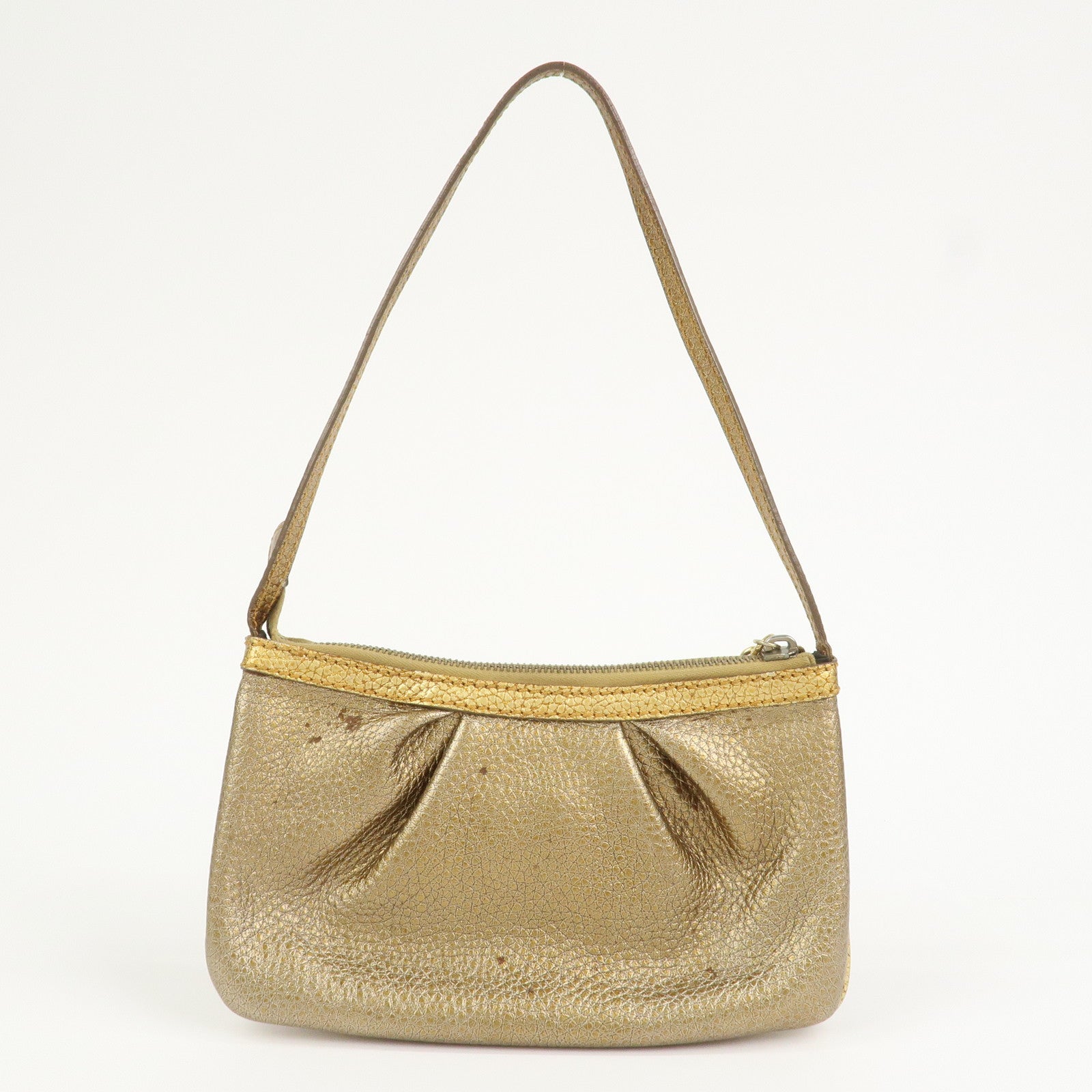 FENDI Leather Accessory Pouch Hand Bag Shoulder Bag Gold 8BR566