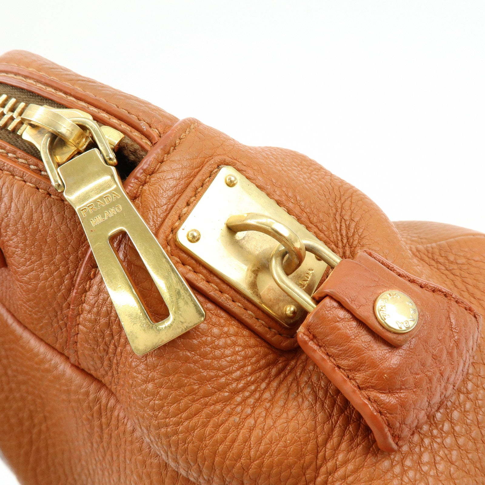 PRADA Leather 2Way Bag Hand Bag Shoulder Bag Light Brown BL0816