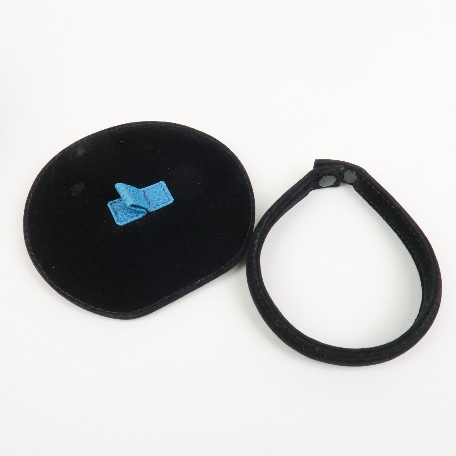 CHANEL COCO Mark Caviarskin Round Cosmetic Pouch Blue Gold