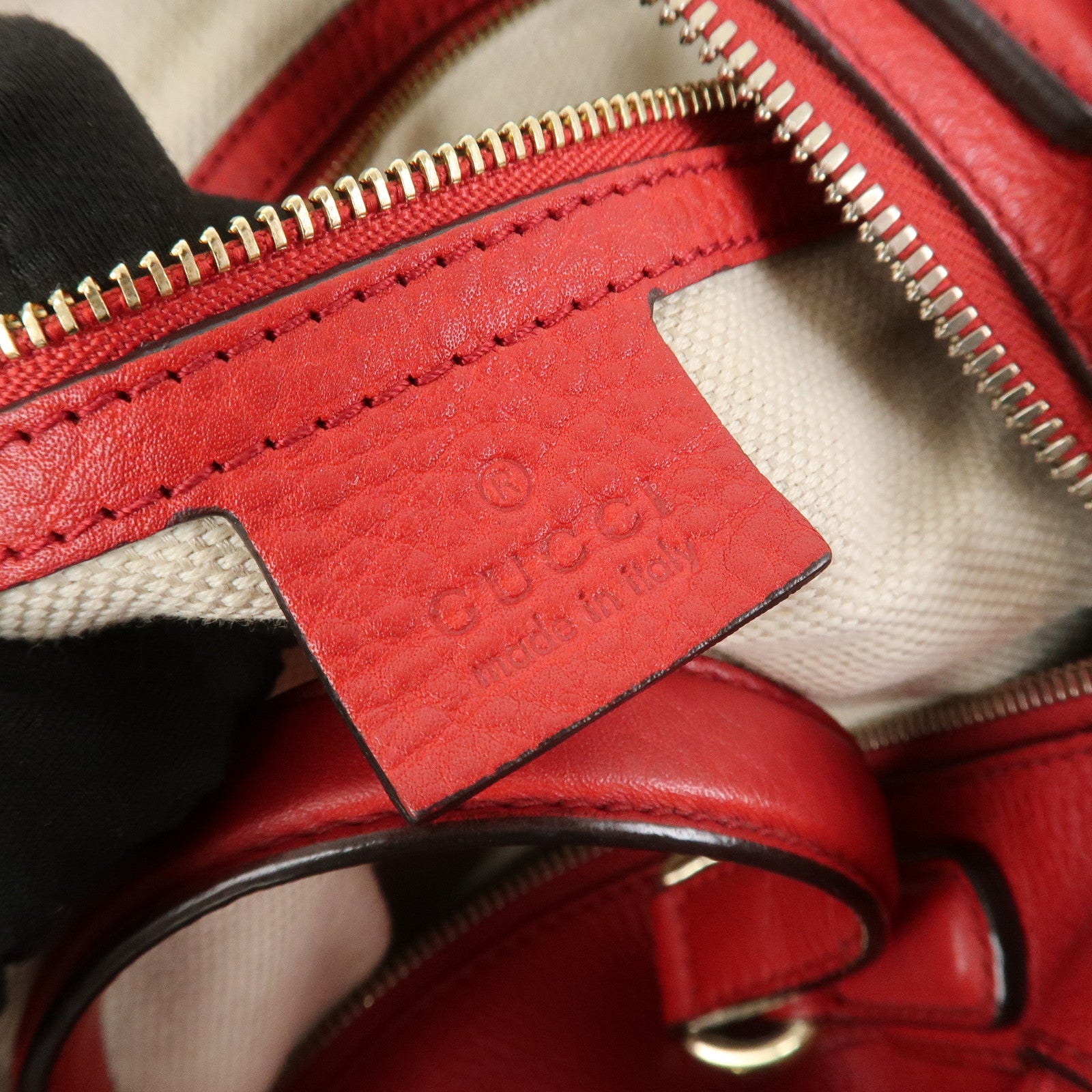 GUCCI SOHO Interlocking G Leather Boston Bag Hand Bag Red 282302