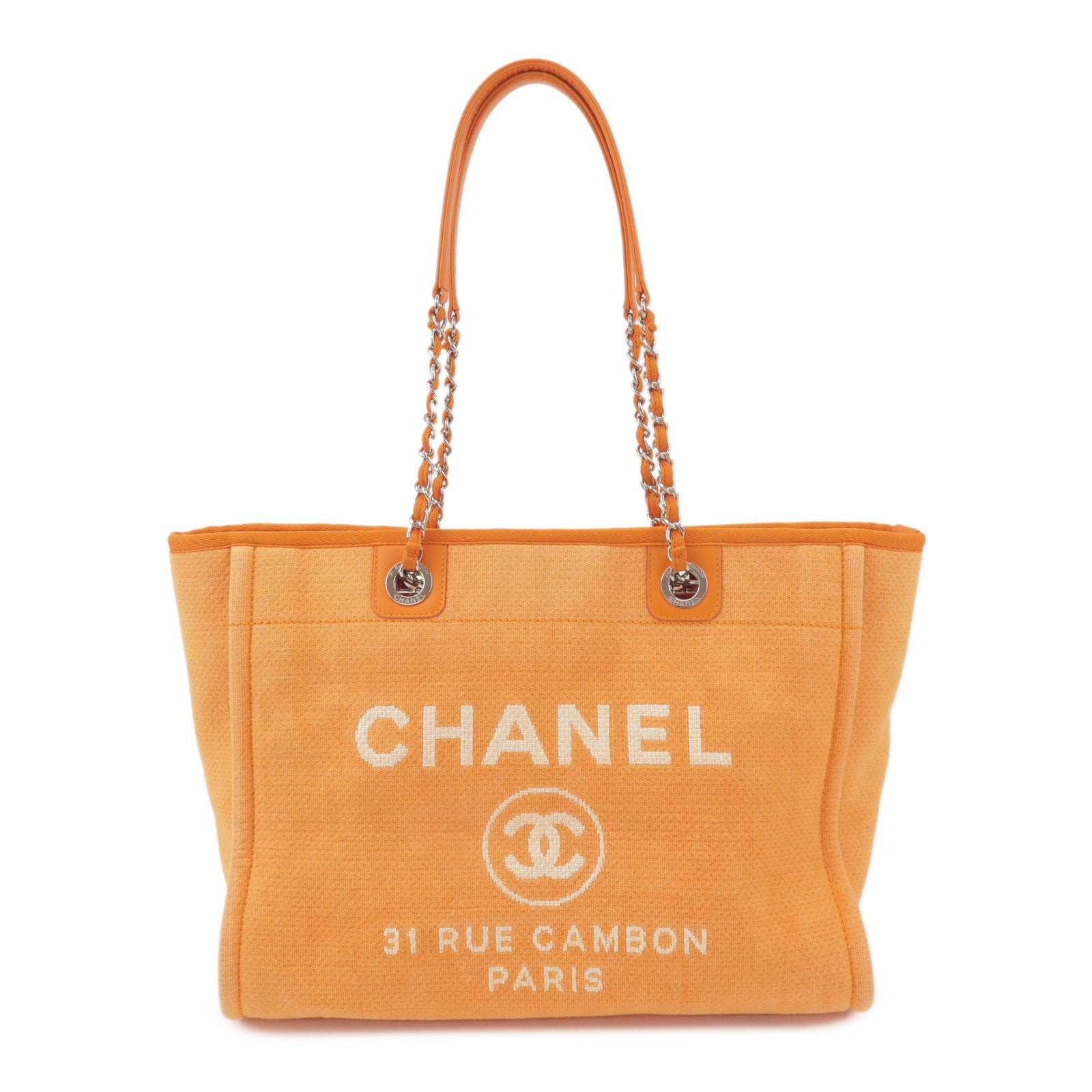 CHANEL Deauville MM Straw Leather Tote Bag Shoulder Bag A67001