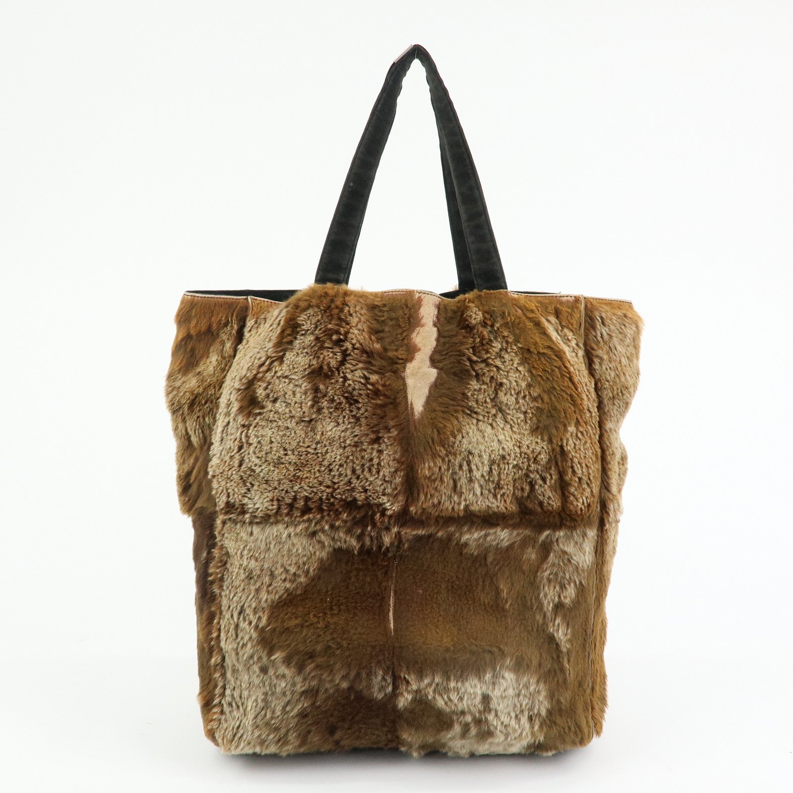 CHANEL COCO Mark Logo Fur Suede Tote Bag Hand Bag Brown