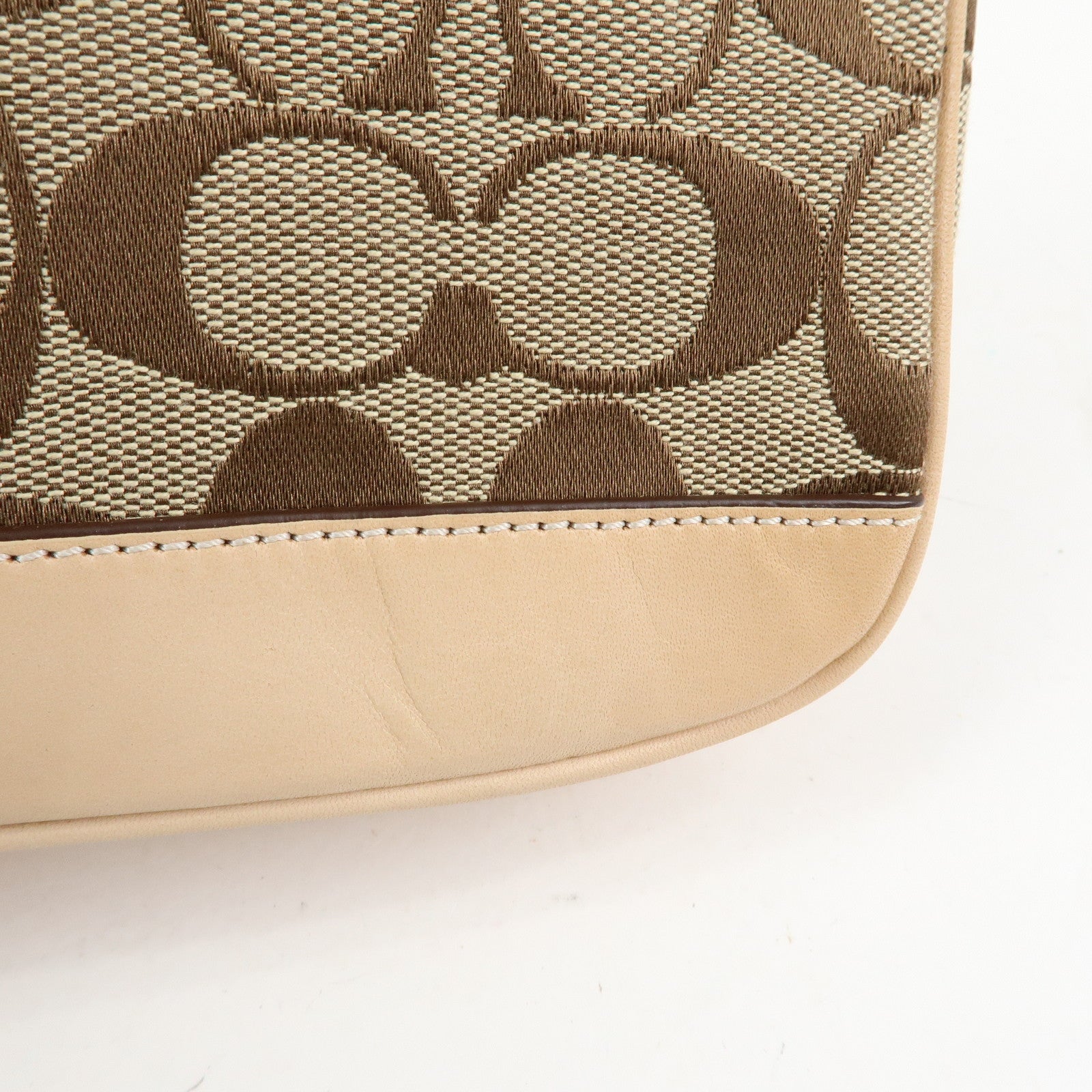 COACH Signature Canvas Leather Mini Hand Bag Brown Beige