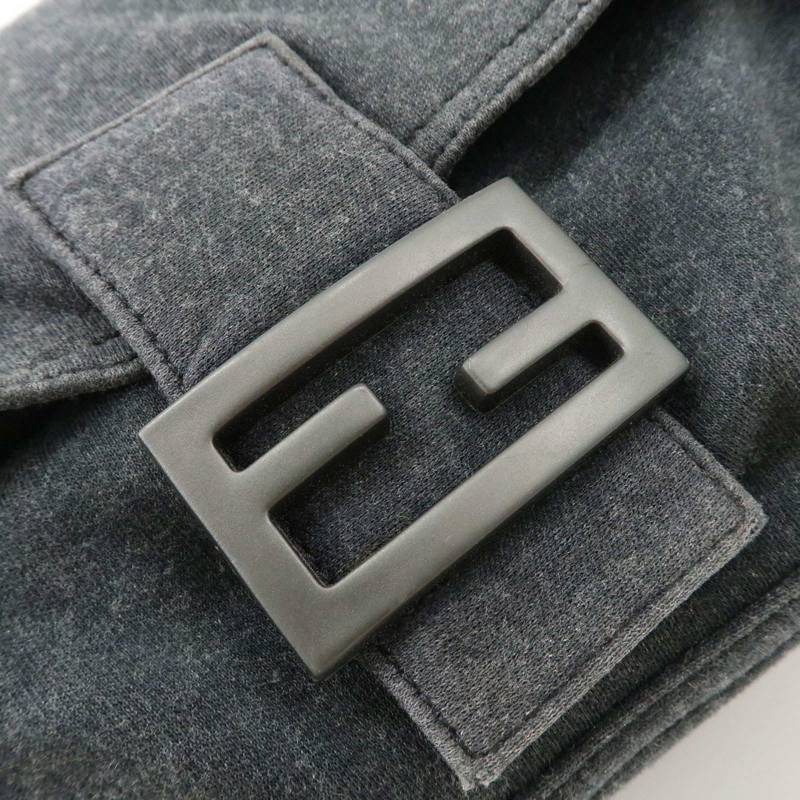 FENDI Mamma Baguette Zucca Cotton Shoulder Bag Gray 26325 Used
