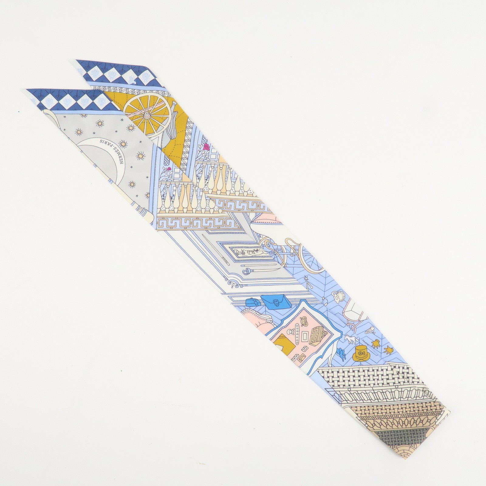 HERMES Silk 100% Twilly OBJETS DE CURIOSITE Scarf Blue Multicolor