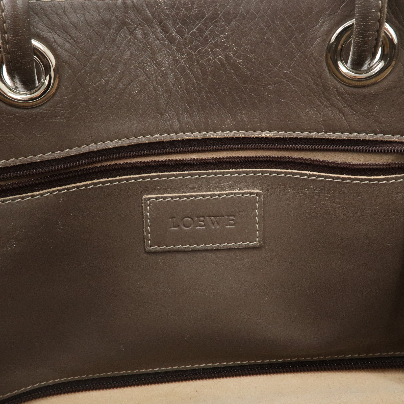 LOEWE Anagram Leather Shopper Tote Bag Shoulder Bag Brown Used