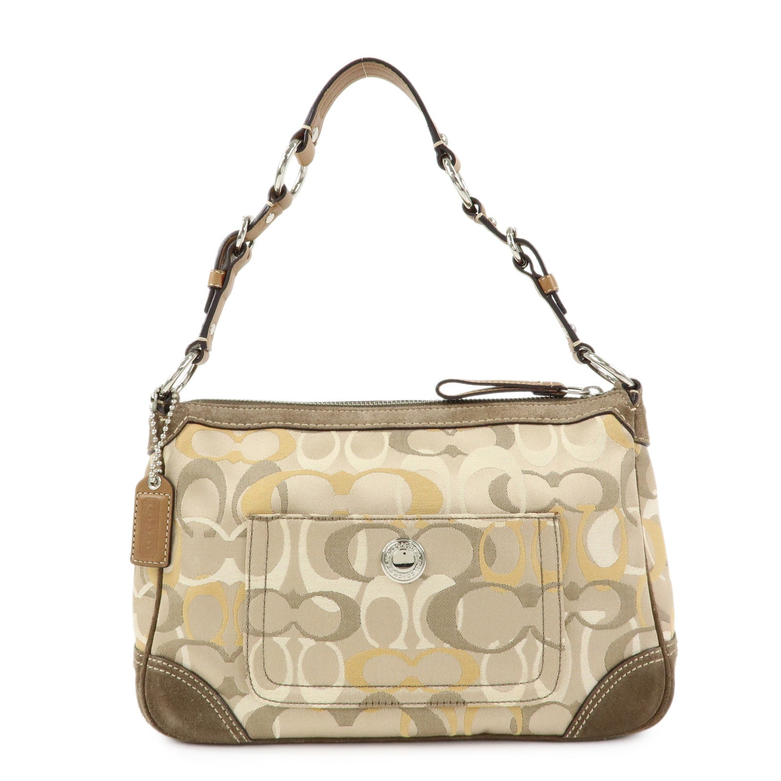 COACH Signature Canvas Suede Leather Shoulder Bag Beige Brown