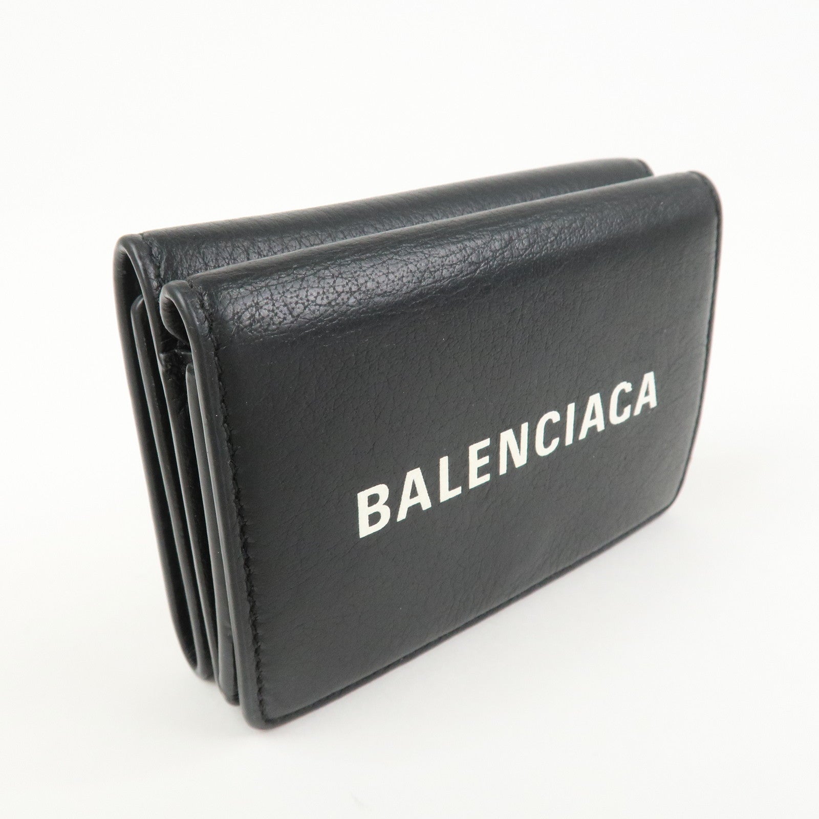 BALENCIAGA Everyday Leather Compact Tri-fold Compact Wallet Black