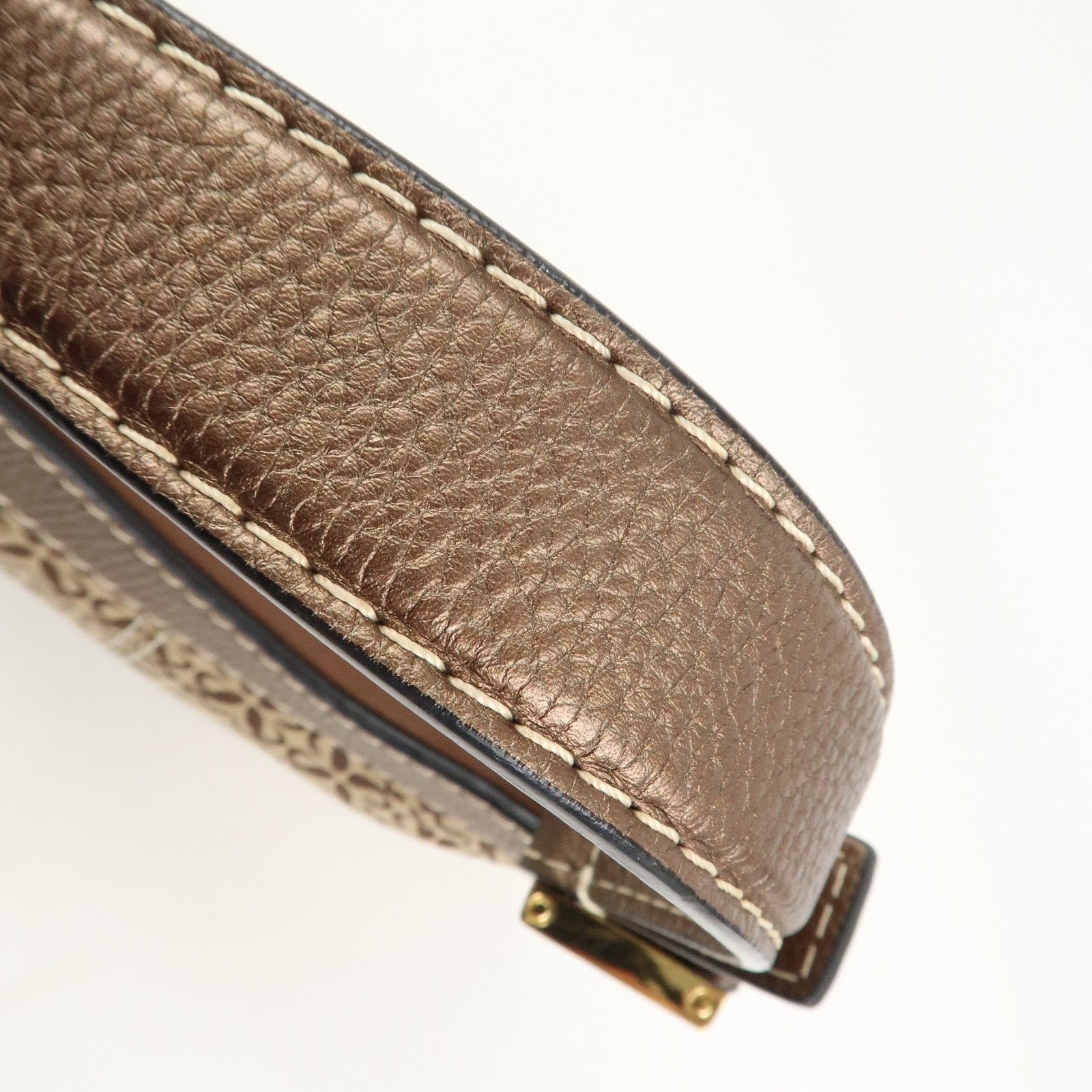 LOEWE New Road Line Logo Canvas Leather Shoulder Bag Brown Beige