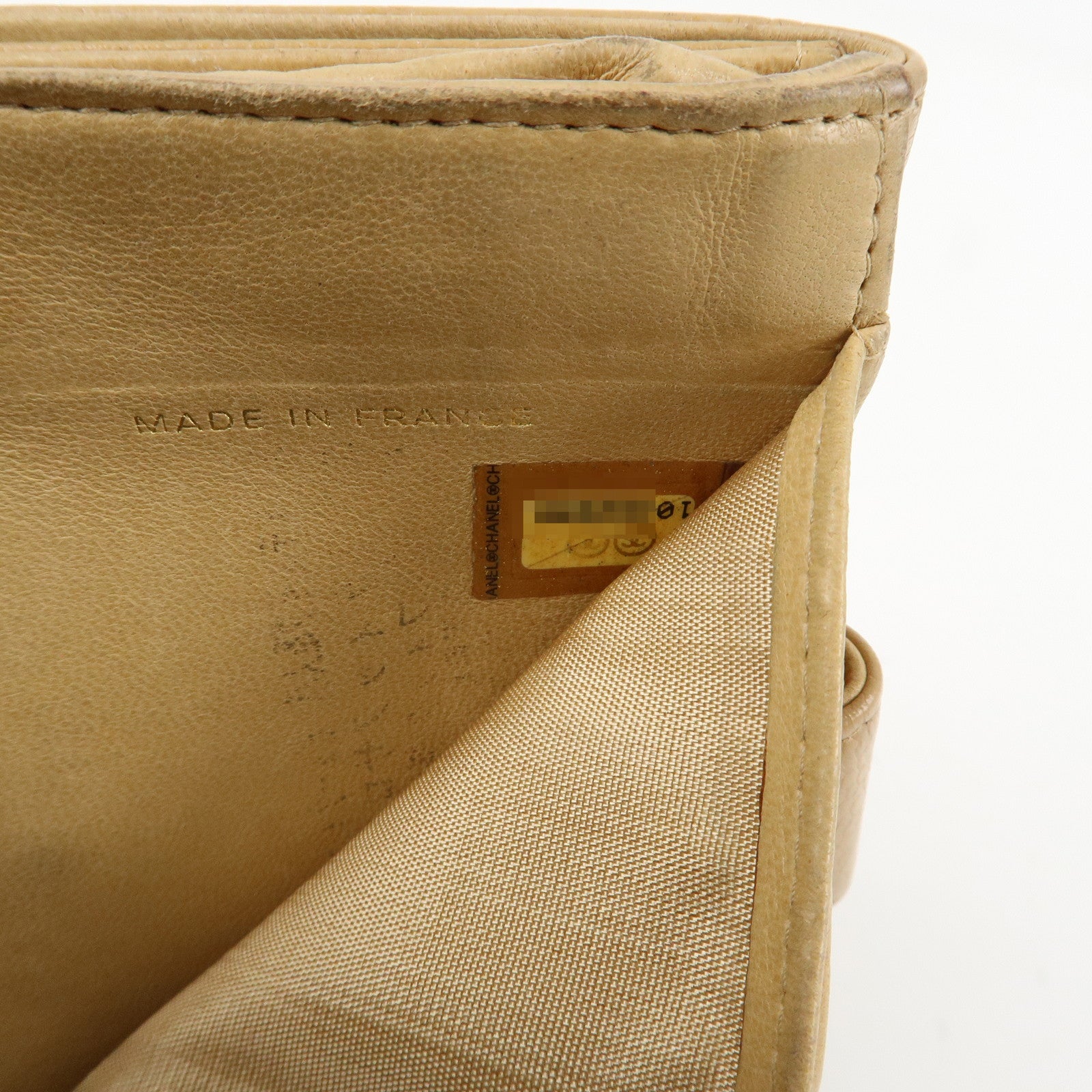 CHANEL COCO Mark Caviarskin W Hook Bi-fold Wallet Beige Used