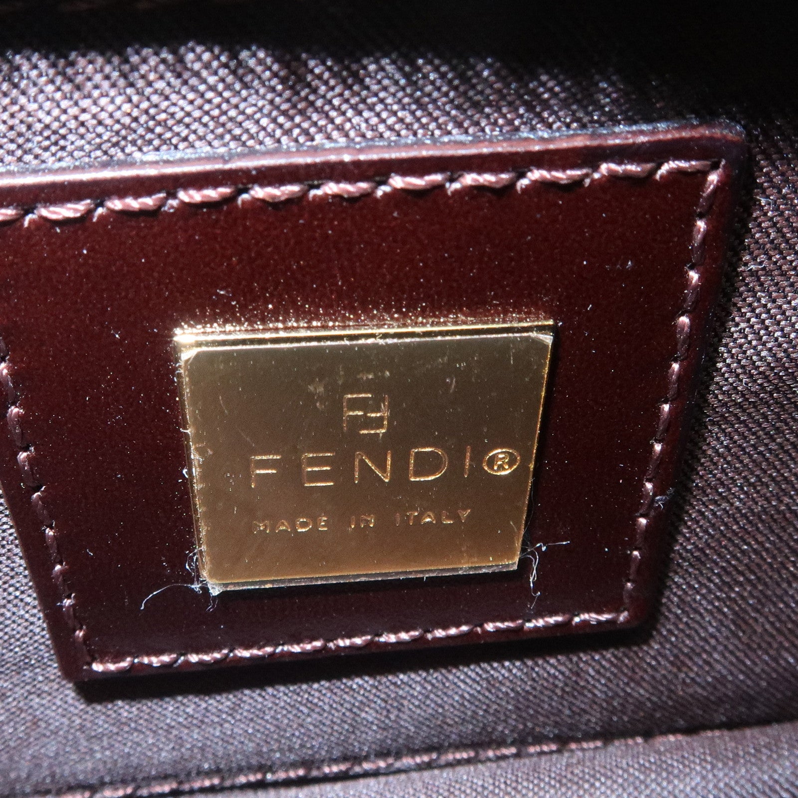 FENDI Zucca Leather Canvas Chain Shoulder Bag Brown