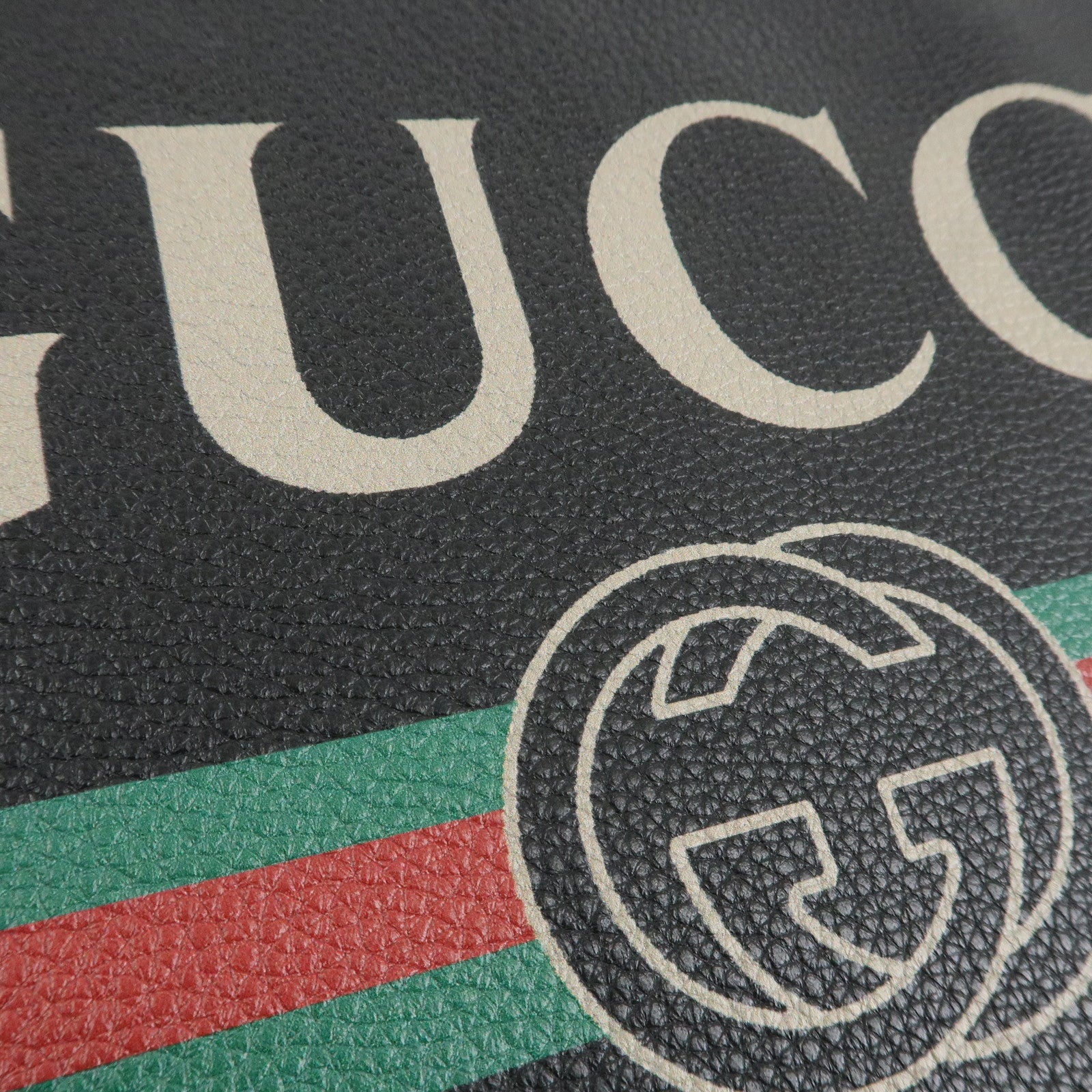 GUCCI Logo Print Leather Portfolio Clutch Bag Black 500984 Used