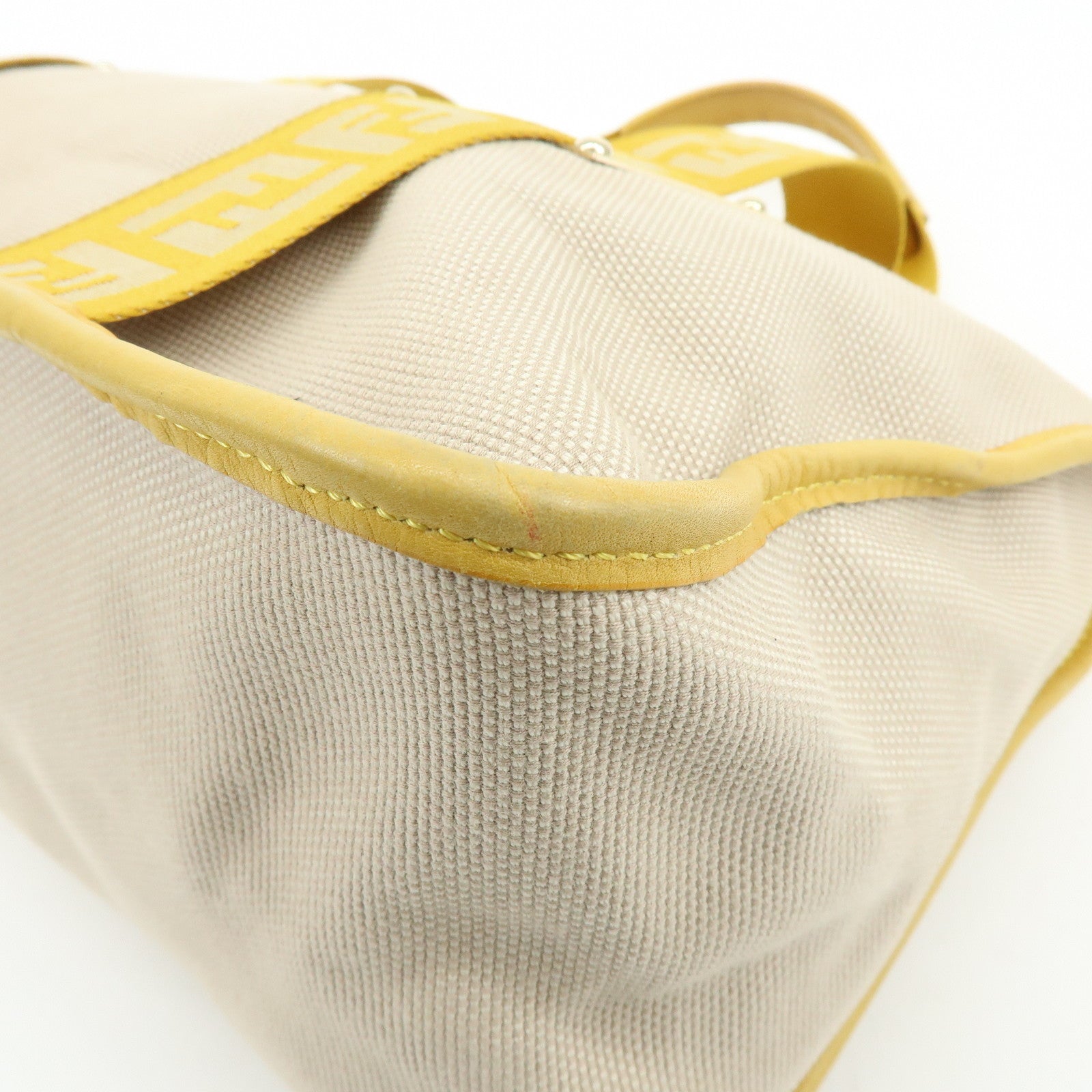 FENDI Zucca Canvas Leather Tote Bag Hand Bag Yellow Beige 8BN141MZH