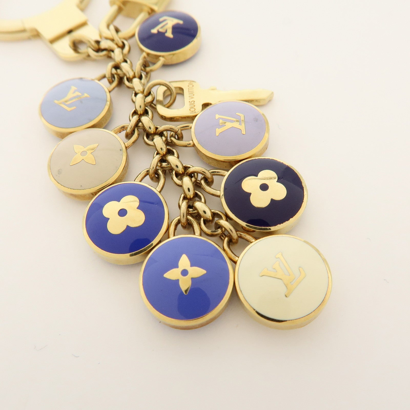 Louis Vuitton Metal Bag Charm Key Chain Blue Gold M65910